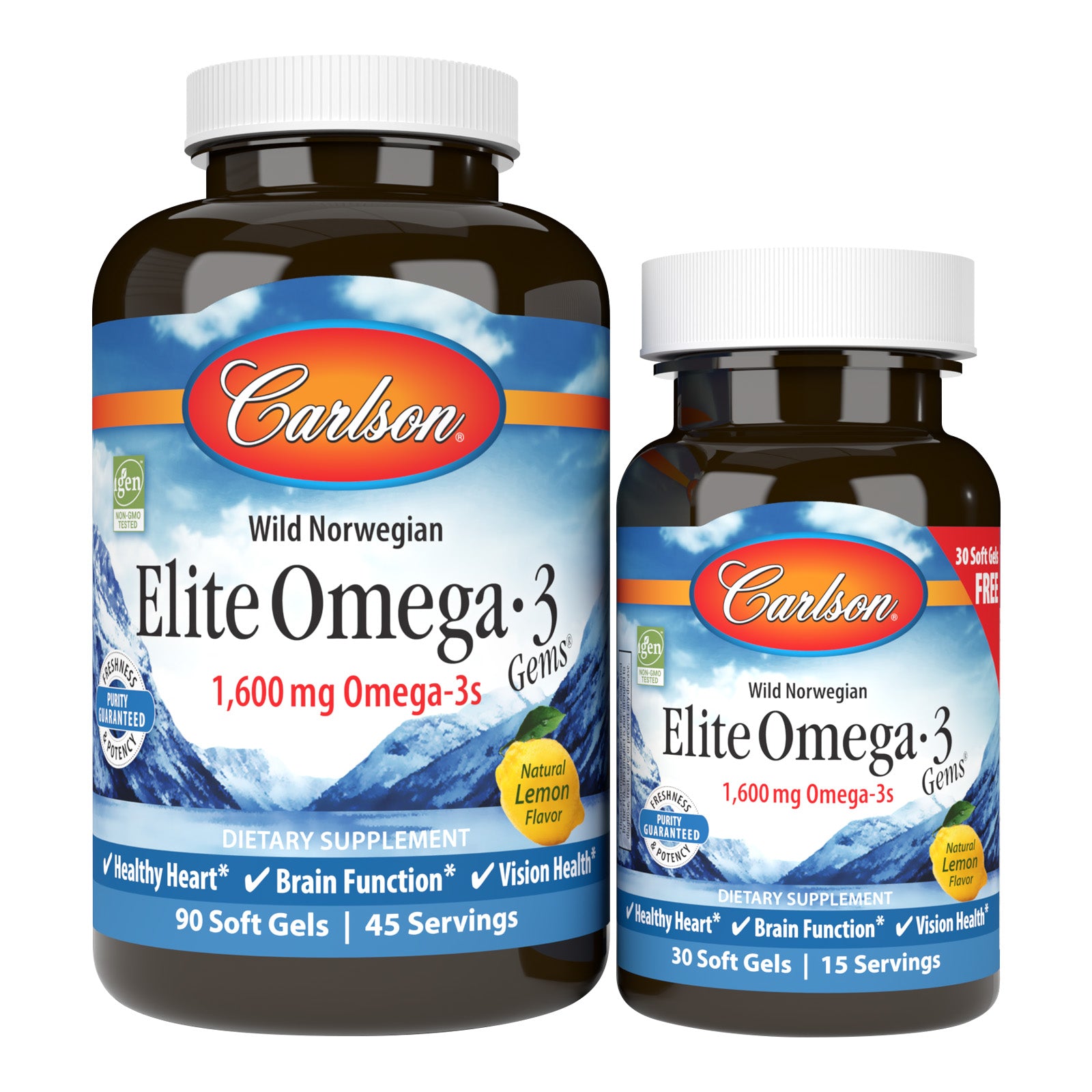 Омега-3, Carlson Labs Elite Omega-3 Gems, 1600 мг, 120 м'яких капсул (лимон)