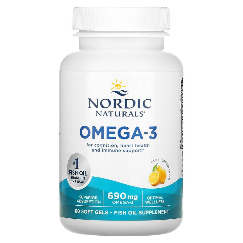 Очищений риб'ячий жир Омега-3, Nordic Naturals Omega-3, 690 мг, 60 м'яких капсул (Лимон)