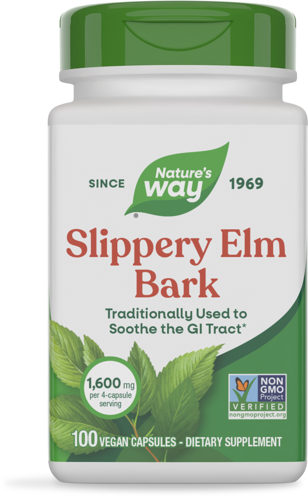 Слизький в'яз, Nature's Way Slippery Elm Bark, 400 мг, 100 вегетаріанських капсул