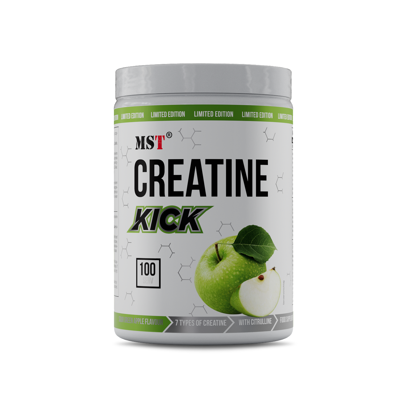 Креатин, MST Creatine Kick, 1 kg, (Кислое зеленое яблоко)
