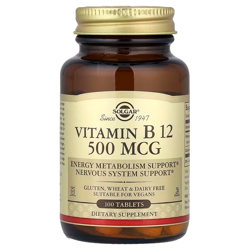 Вітамін B12 (ціанокобаламін), Solgar Vitamin B12, 500 мкг, 100 таблеток