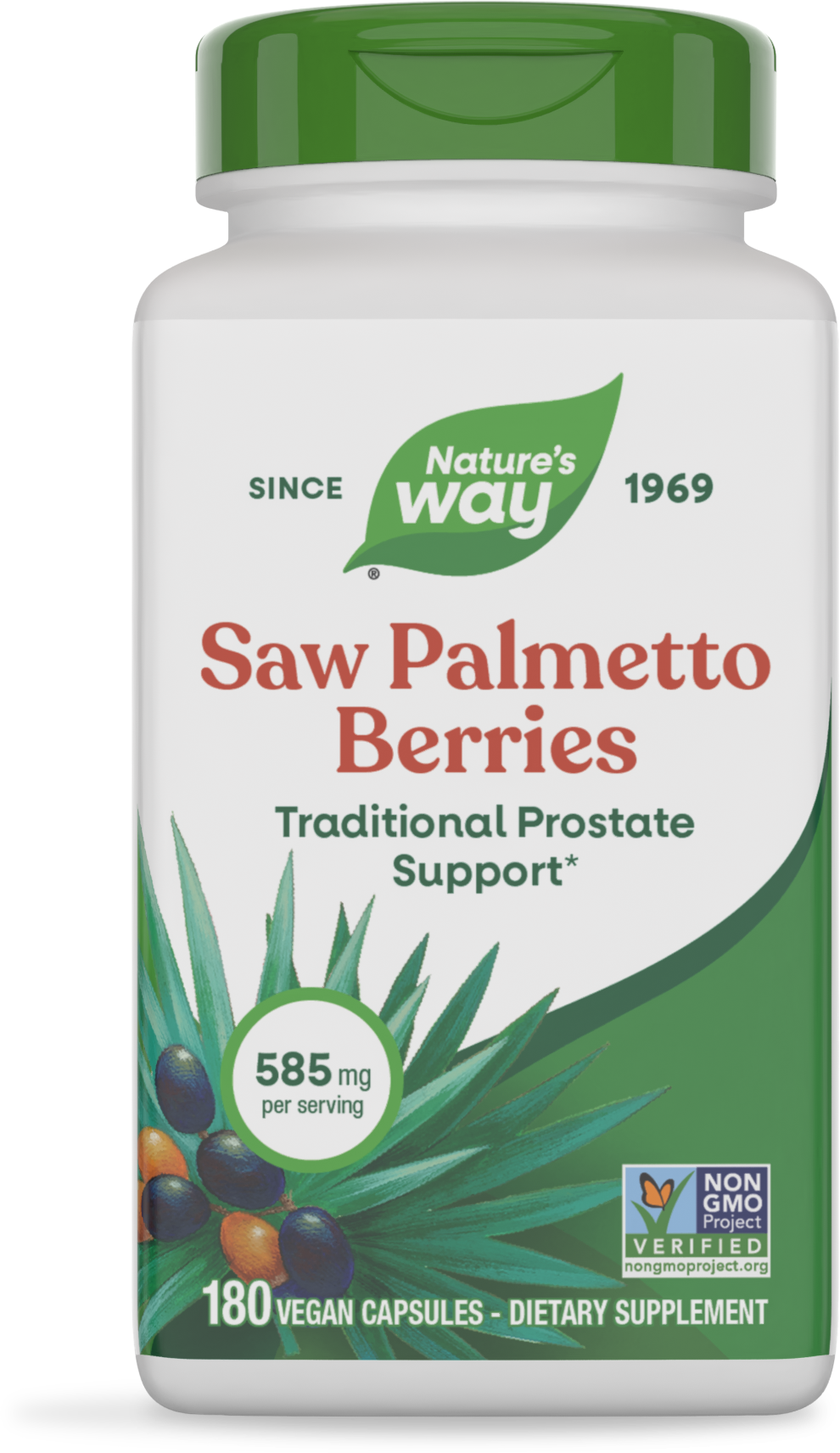 Со Пальметто, Nature's Way Saw Palmetto Berries, 585 мг, 180 вегетаріанських капсул (Ягідний мікс)