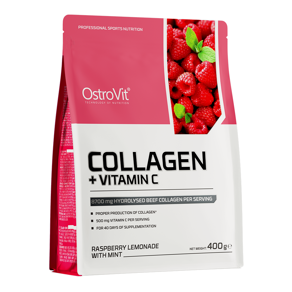 Колаген з вітаміном С, OstroVit Collagen + Vitamin C, 400 г (Малиновий лимонад з м'ятою)