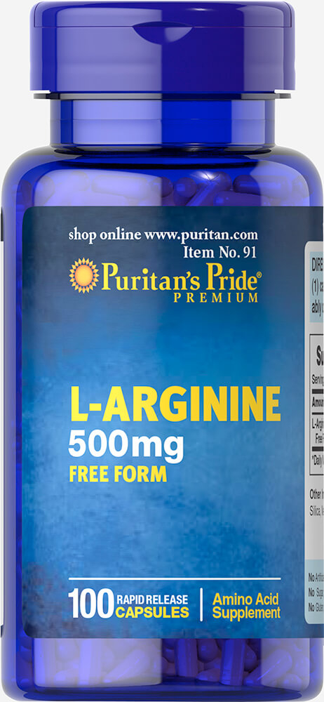 L-аргінін, Puritan's Pride L-Arginine, 500 мг, 100 капсул