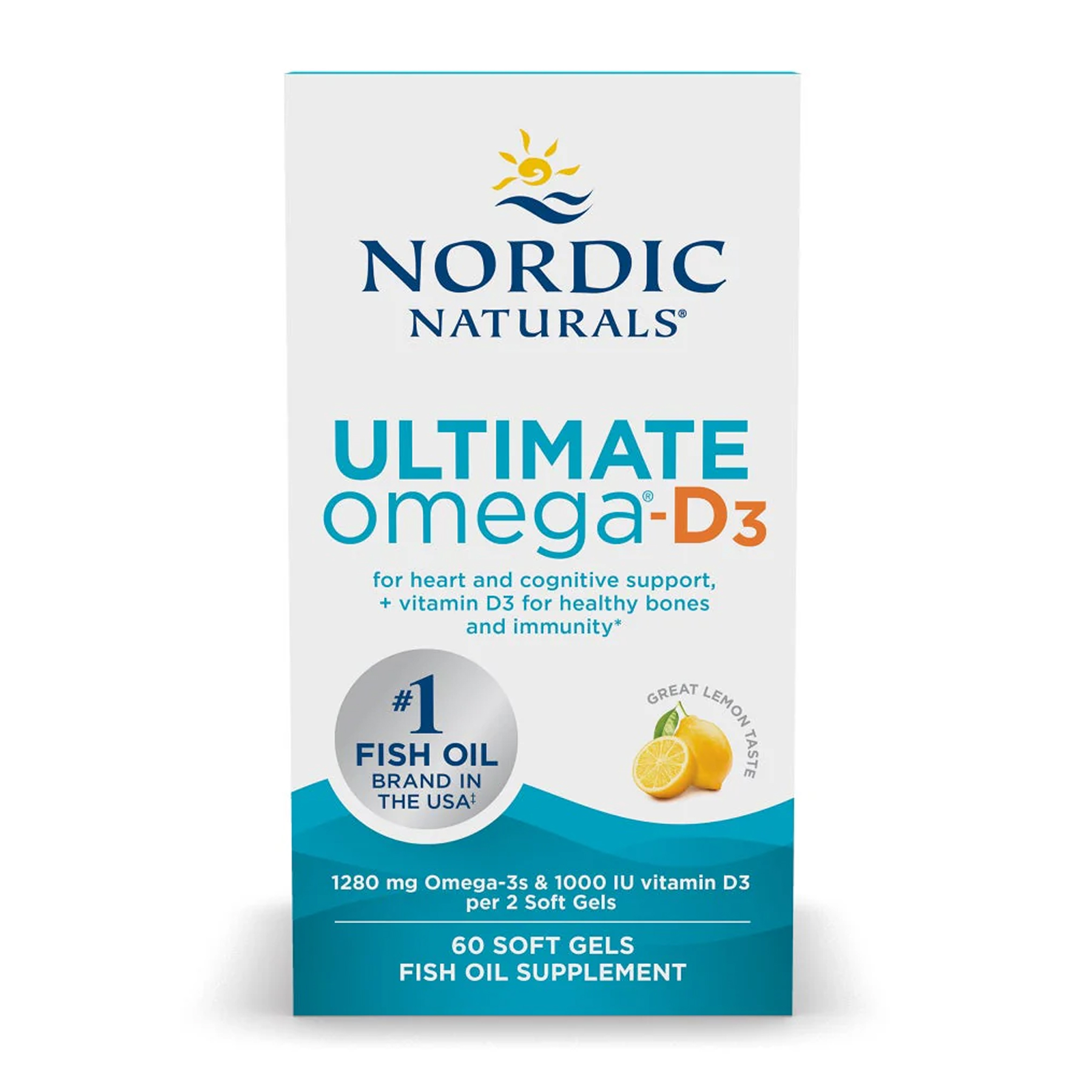 Риб'ячий жир омега-D3 (лимон), Ultimate Omega-D3, Nordic Naturals, 120 гелевих капсул (640 мг в 1 капсулі)