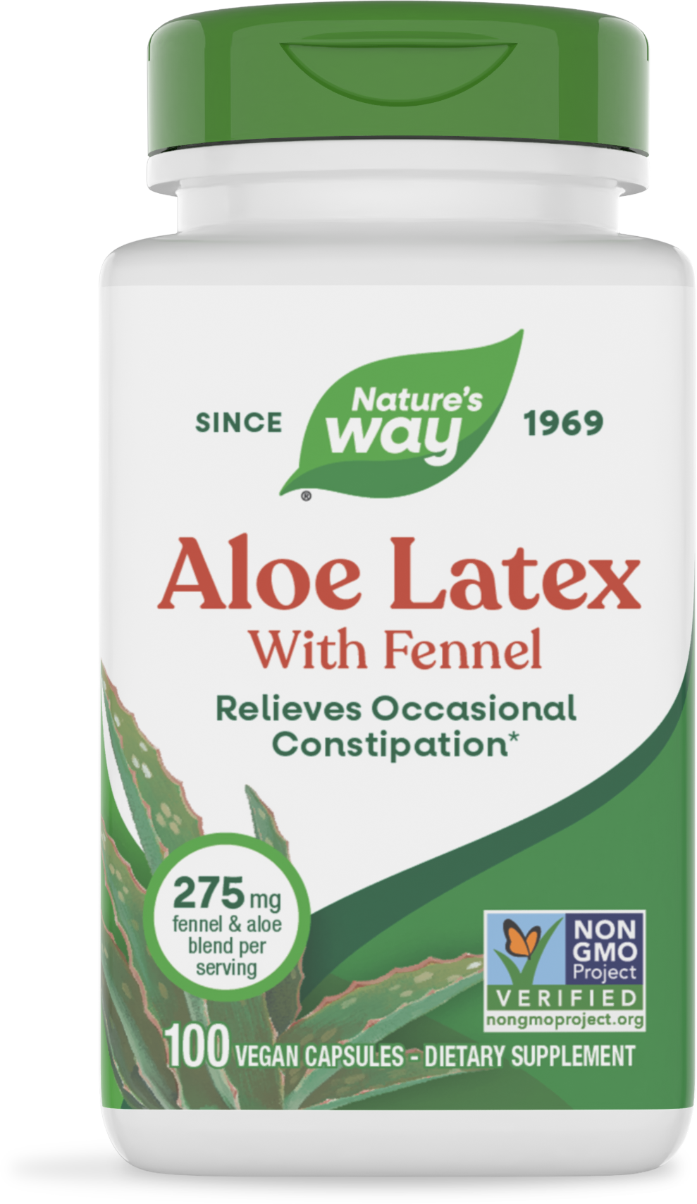 Алое вера з фенхелем, Nature's Way Aloe Latex with Fennel, 140 мг, 100 вегетаріанських капсул