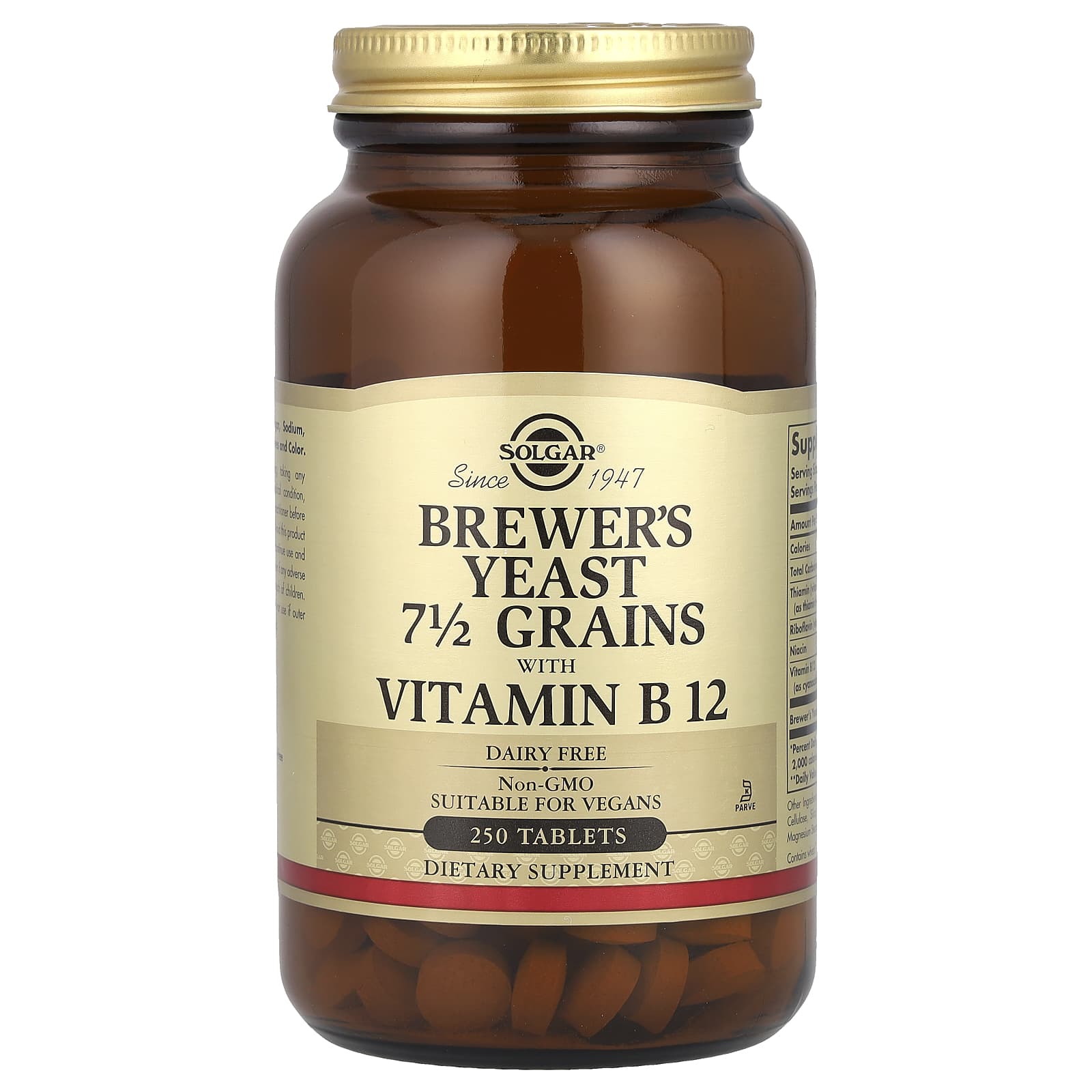 Пивні дріжджі з вітаміном B12, Solgar Brewer's Yeast 7 1/2 Grains with Vitamin B12, 250 таблеток