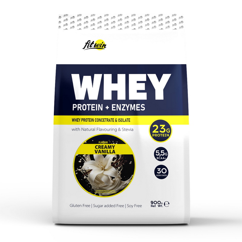 Протеїн сироватковий з ферментами, FitWin Whey Protein + Enzymes, 900 г (Ванільний крем)