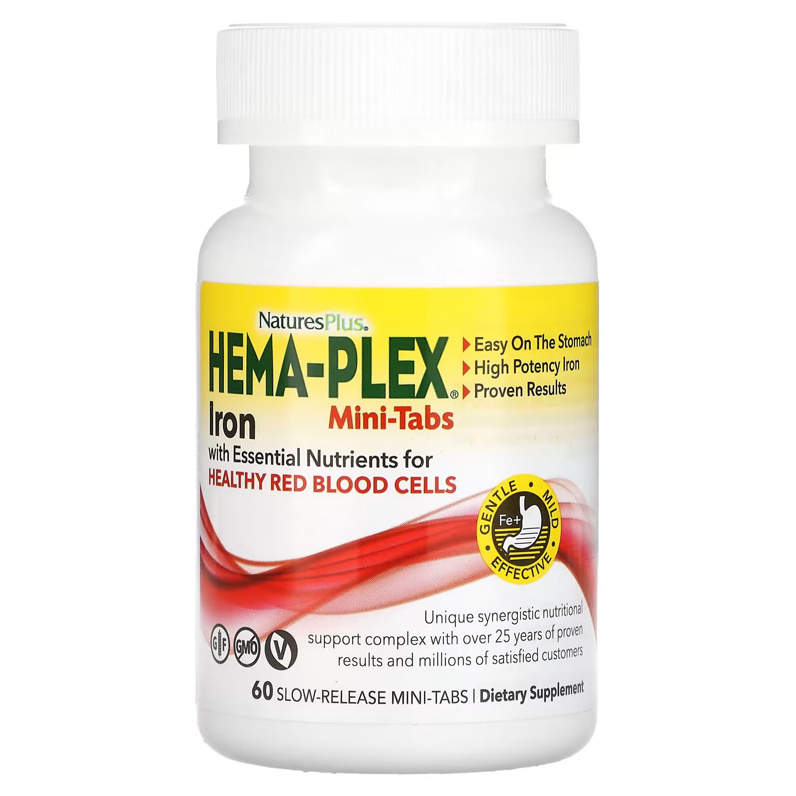 Залізо та поживні речовини для здоров'я еритроцитів, Natures Plus Hema-Plex Iron with Essential Nutrients, 60 міні-таблеток