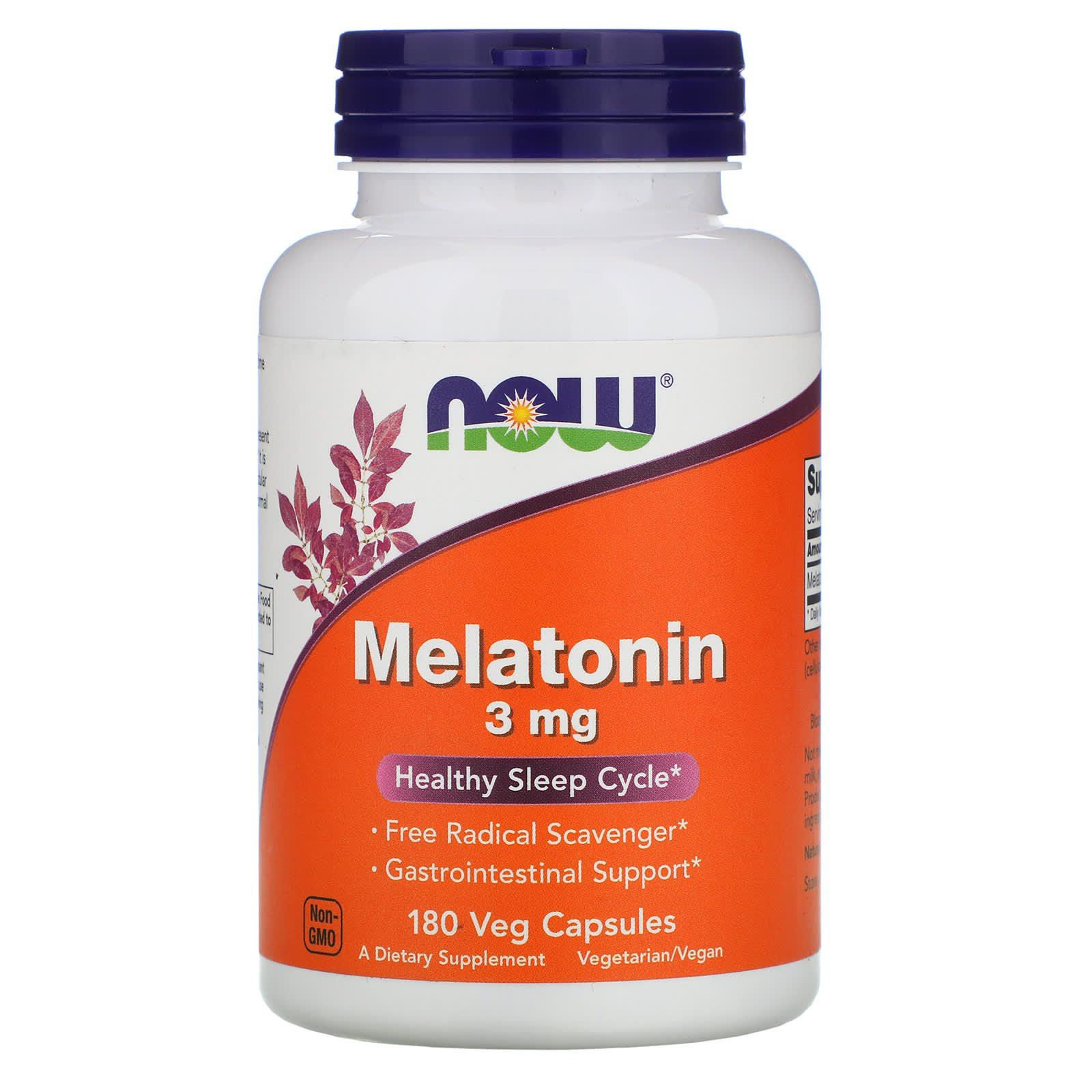 Мелатонін, Now Foods Melatonin, 3 мг, 180 вегетаріанських капсул
