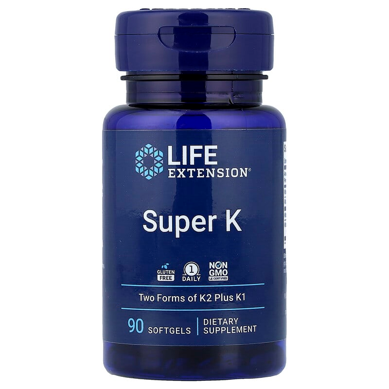 Вітамін К1 та К2, Life Extension Super K, 2600 мкг, 90 м'яких капсул