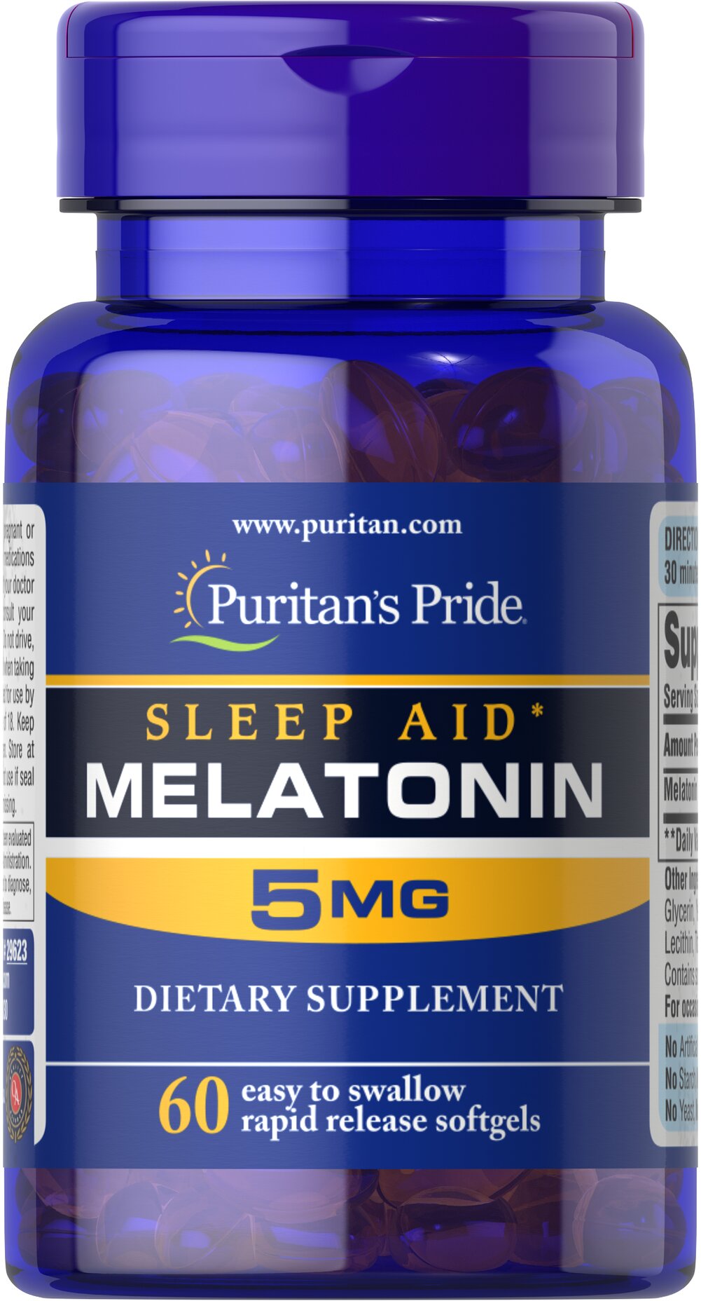 Мелатонін, Melatonin, Puritan's Pride, 5 мг, 60 капсул