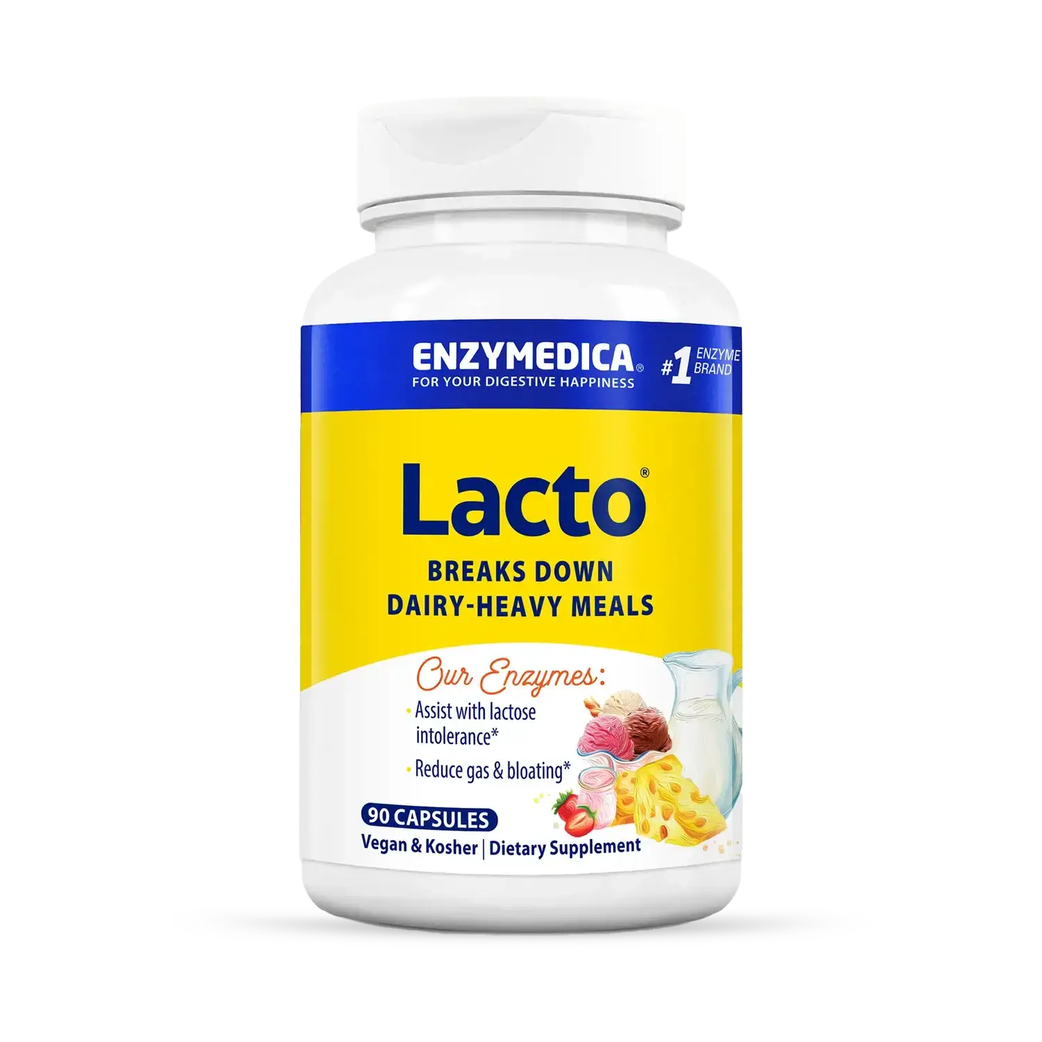 Ферменти для травлення, лакто, Lacto, Enzymedica, молочна формула для травлення, 90 капсул