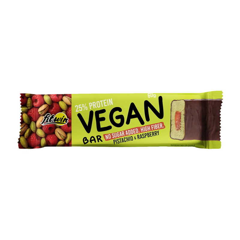 Протеїновий батончик, FitWin 25% Vegan Bar, 60 г (Фісташка, Малина)