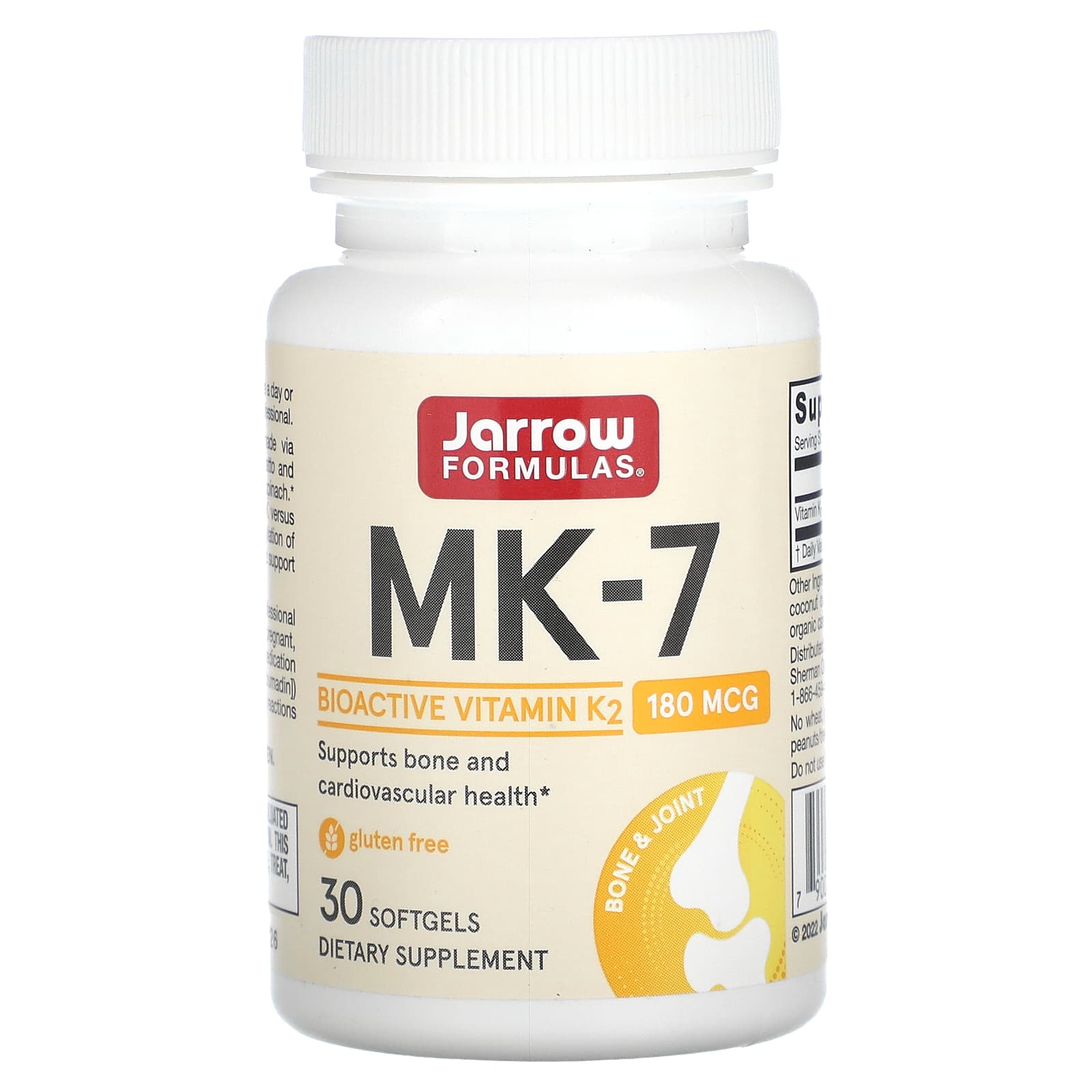 Вітамін K2 MK-7, Jarrow Formulas MK-7 Most Active Form of Vitamin K2, 180 мкг, 30 м'яких капсул
