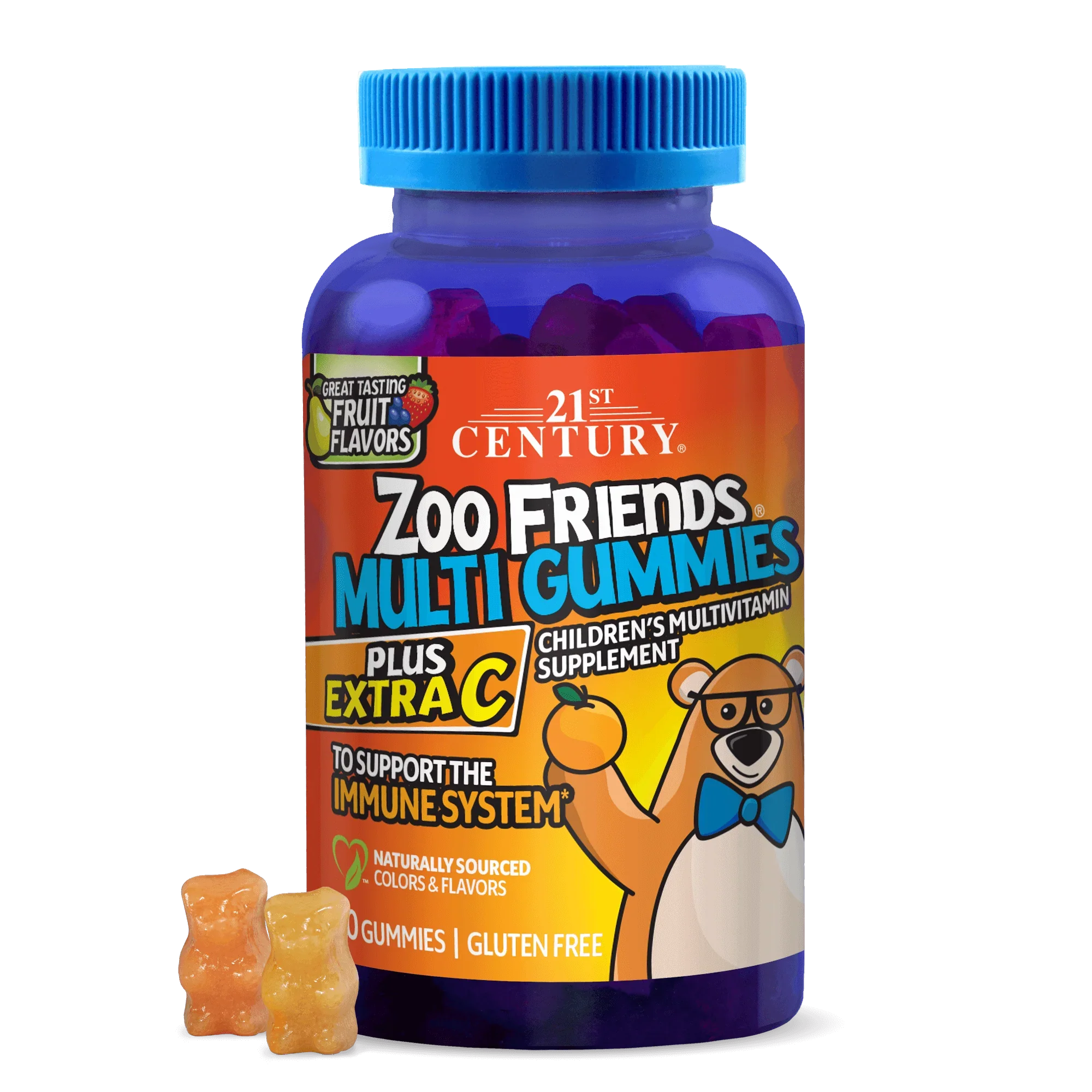 Мультивітаміни для дітей з вітаміном С, 21st Century Zoo Friends Multi Gummies, Plus Extra C, 60 жувальних цукерок (Без смаку)