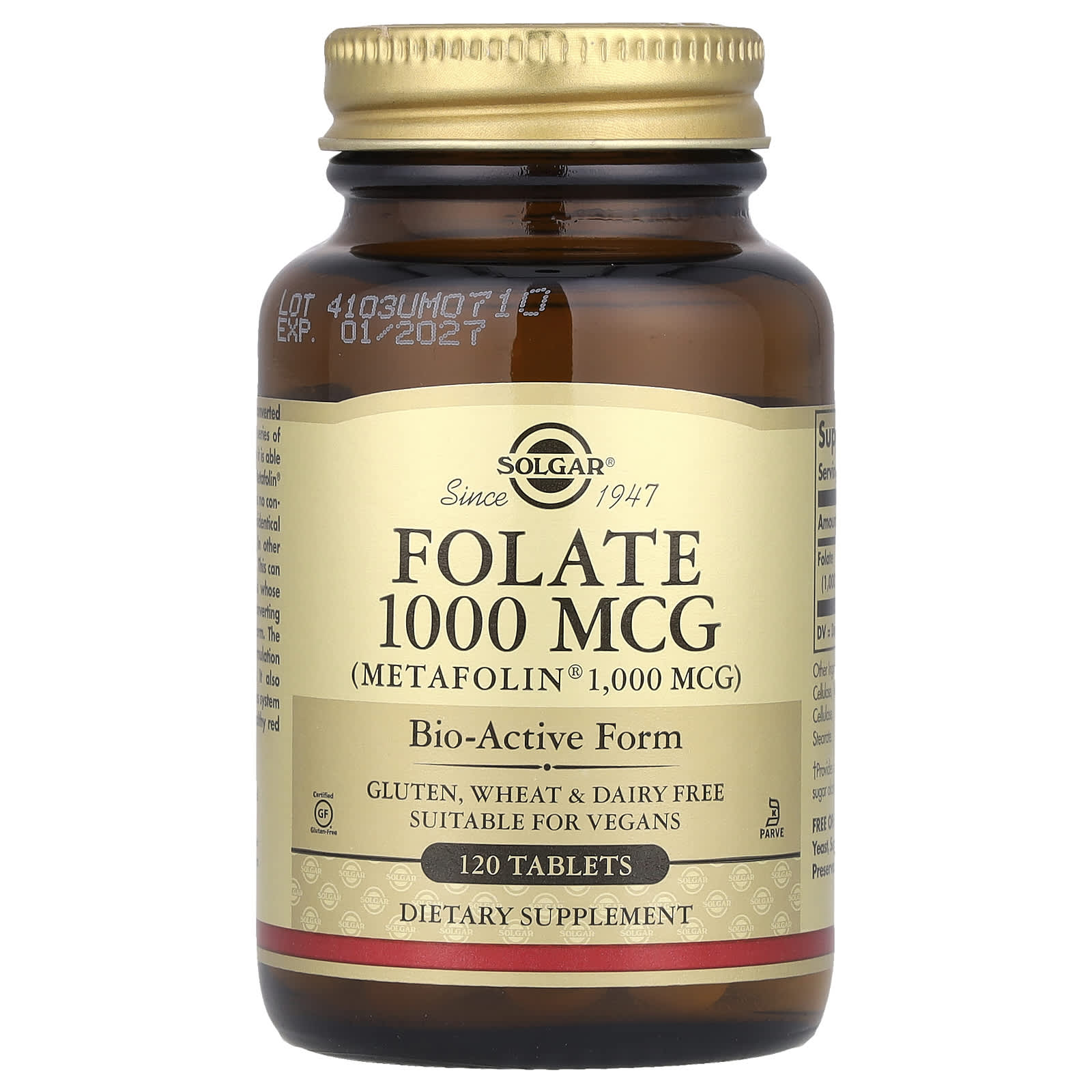 Фолат, Solgar Folate Metafolin, 1000 мкг, 120 таблеток