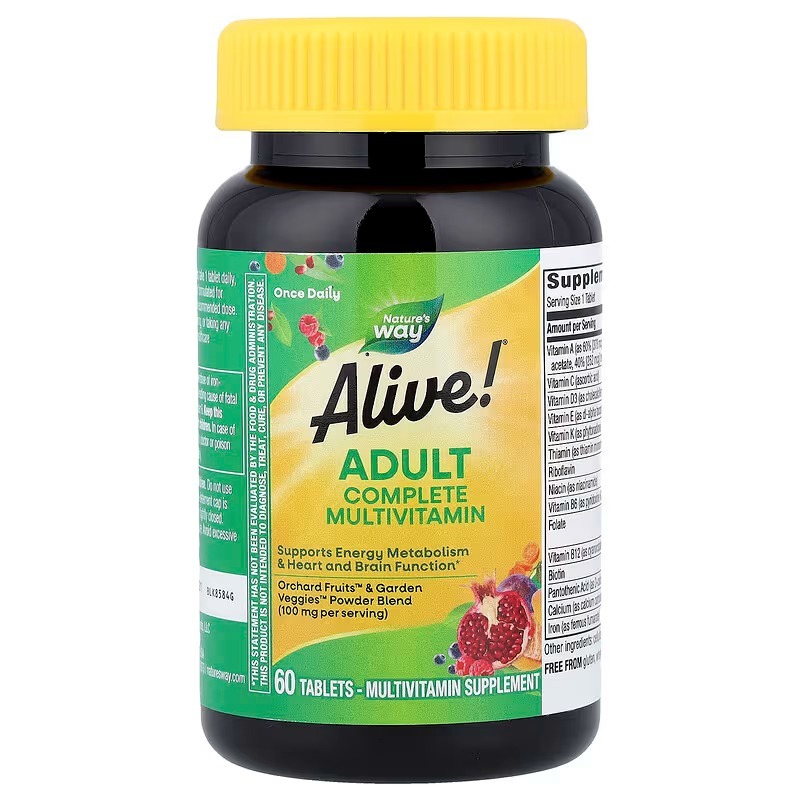 Мультивітаміни з залізом, Nature's Way Alive! Adult Complete Multivitamin, 60 таблеток