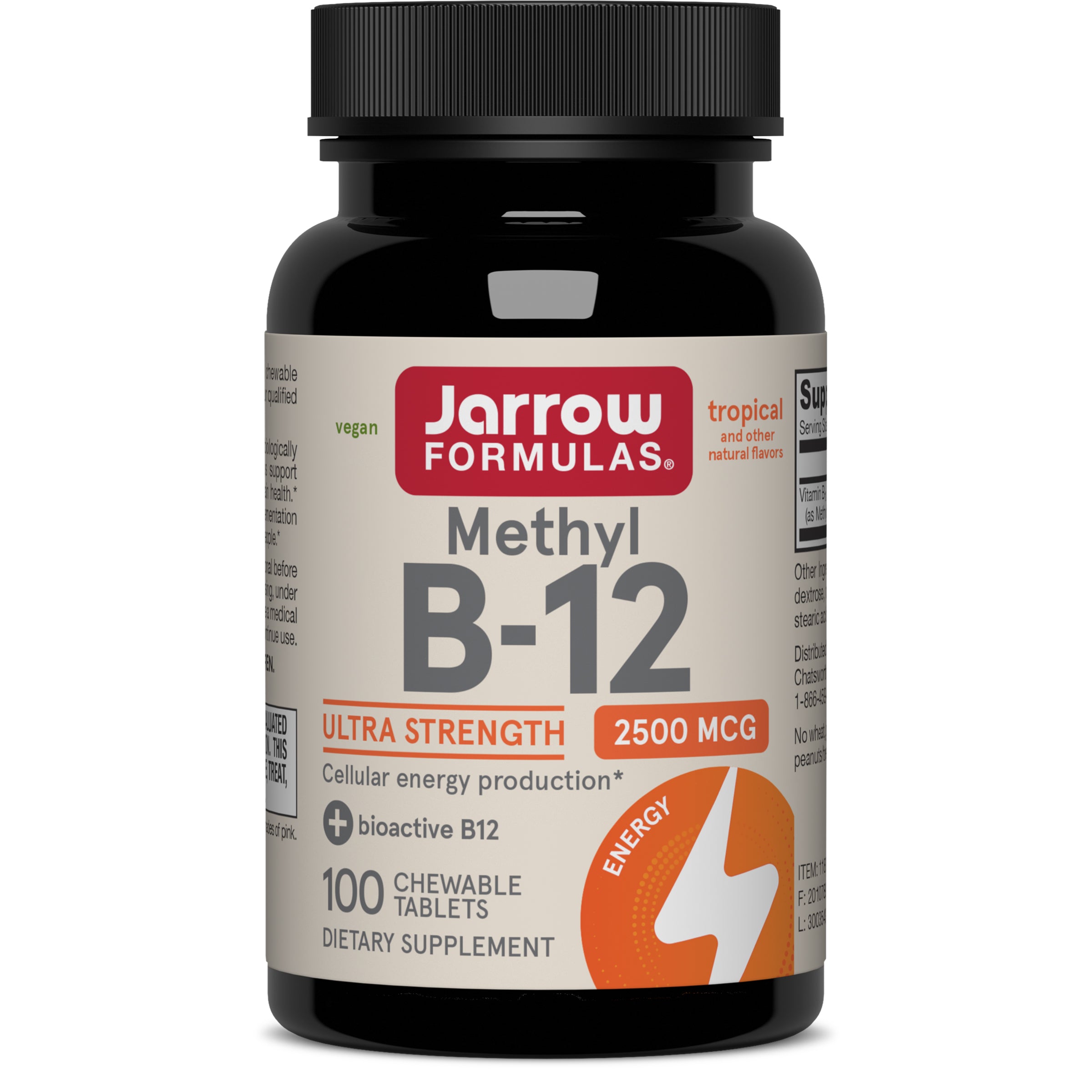 Метил B-12, Jarrow Formulas Methyl B-12, 2500 мкг, 100 жувальних таблеток (Тропічний смак)