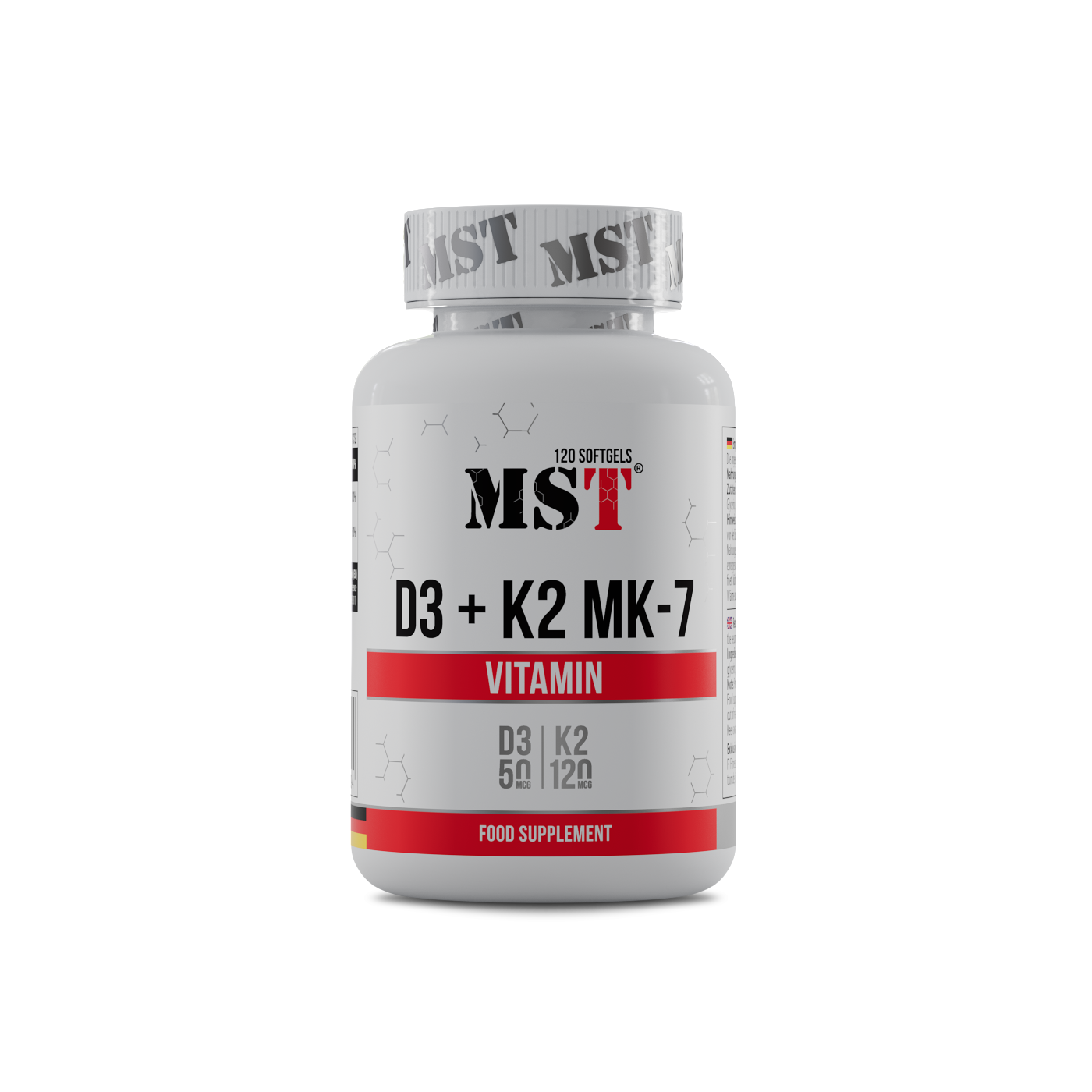 Вітамін D3 та K2, MST Vitamin D3 + K2 MK-7, 120 м'яких капсул
