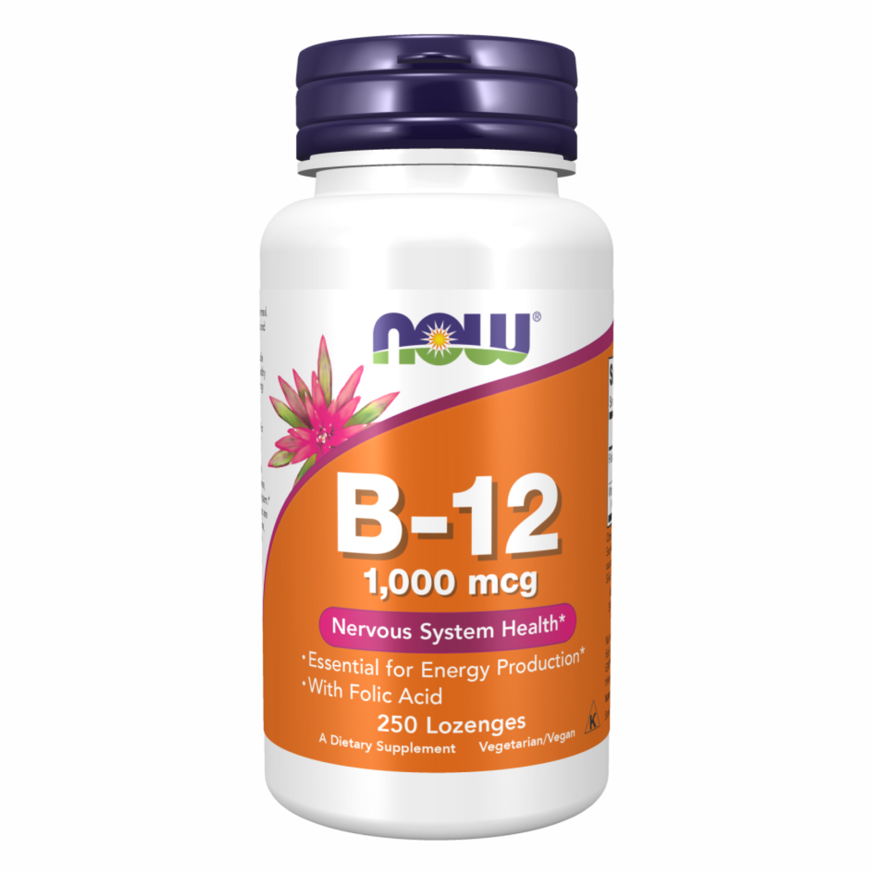 Вітамін В-12 і фолієва кислота, Vitamin B-12/Folic Acid, Now Foods 1000 мкг, 250 льодяників