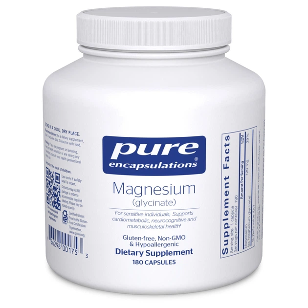 Магній гліцинат, Pure Encapsulations Magnesium Glycinate, 120 мг, 180 капсул