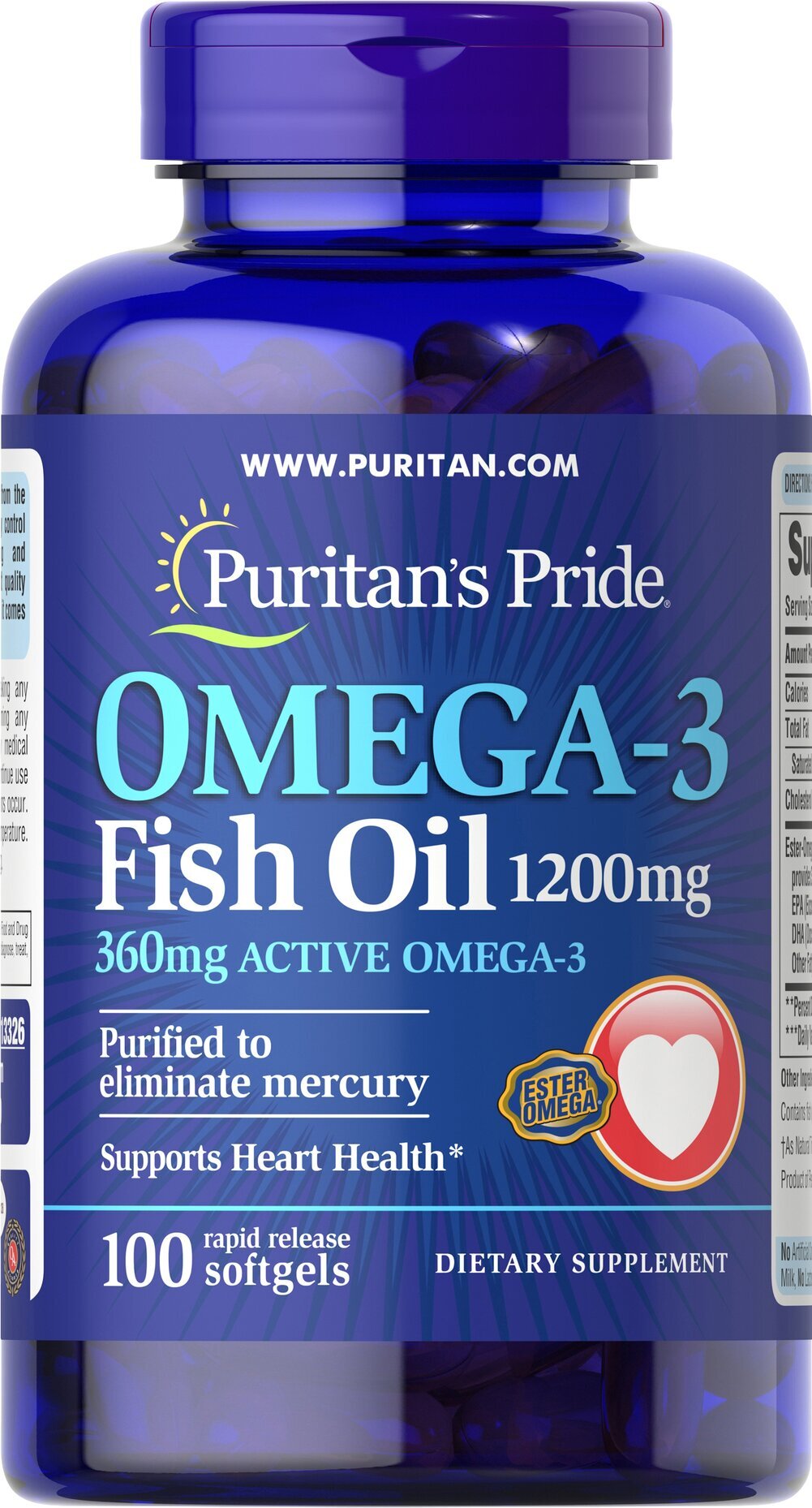 Омега-3 риб'ячий жир, Omega-3 Fish Oil, Puritan's Pride, 1200 мг, 360 мг активного, 100 гелевих капсул