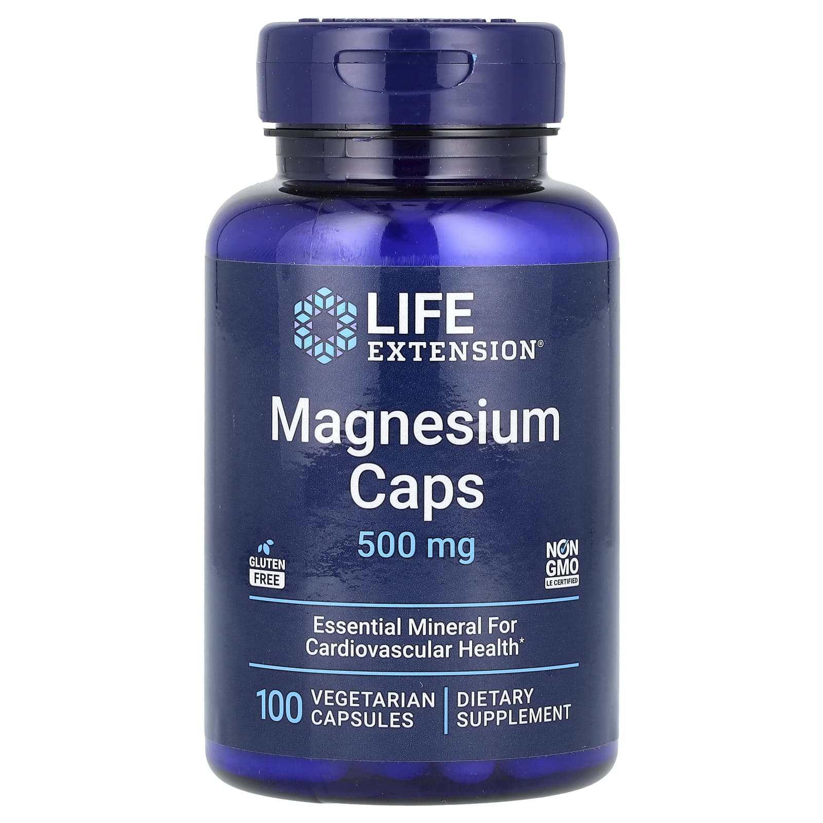 Магній для здоров'я серцево-судинної системи, Life Extension Magnesium Caps, 500 мг, 100 вегетаріанських капсул