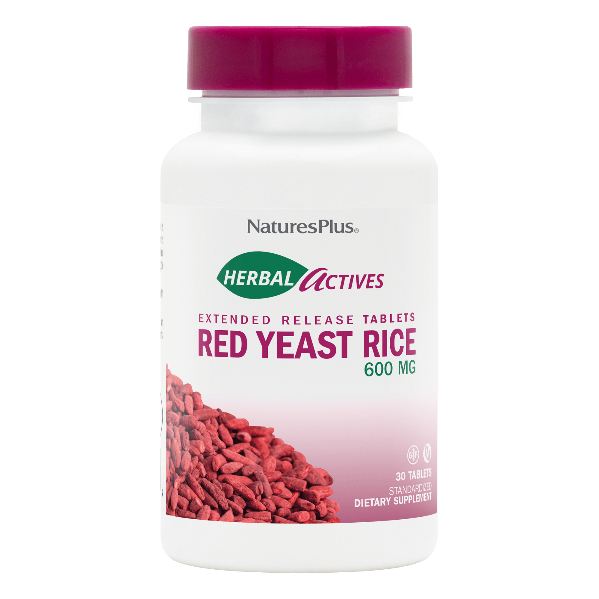 Червоний дріжджовий рис, Natures Plus Herbal Actives Red Yeast Rice, 600 мг, 30 таблеток