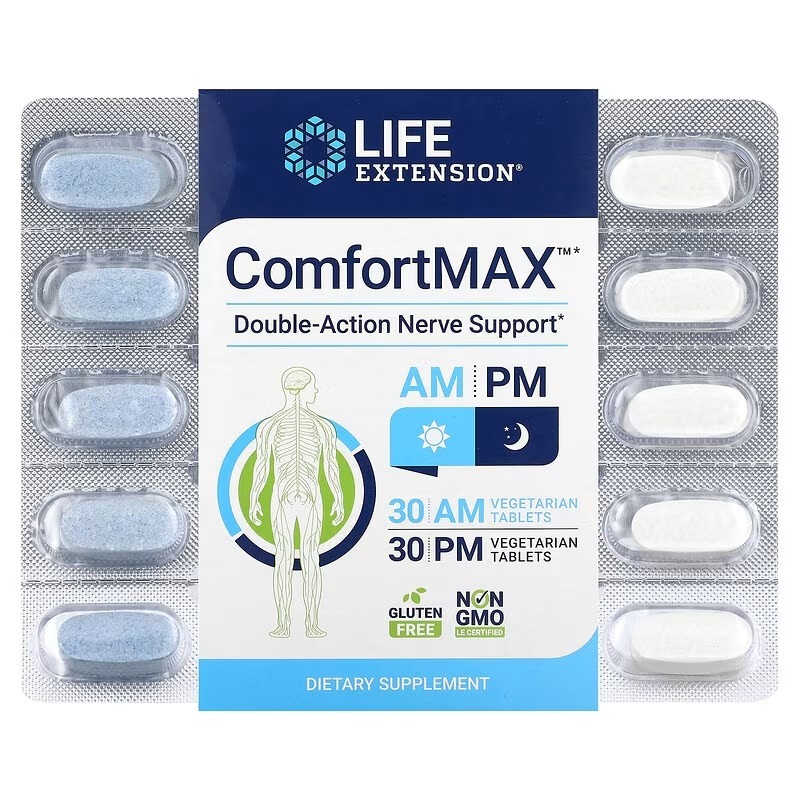Комплекс для підтримки нервової системи, Life Extension ComfortMAX Double-Action Nerve Support, 60 таблеток
