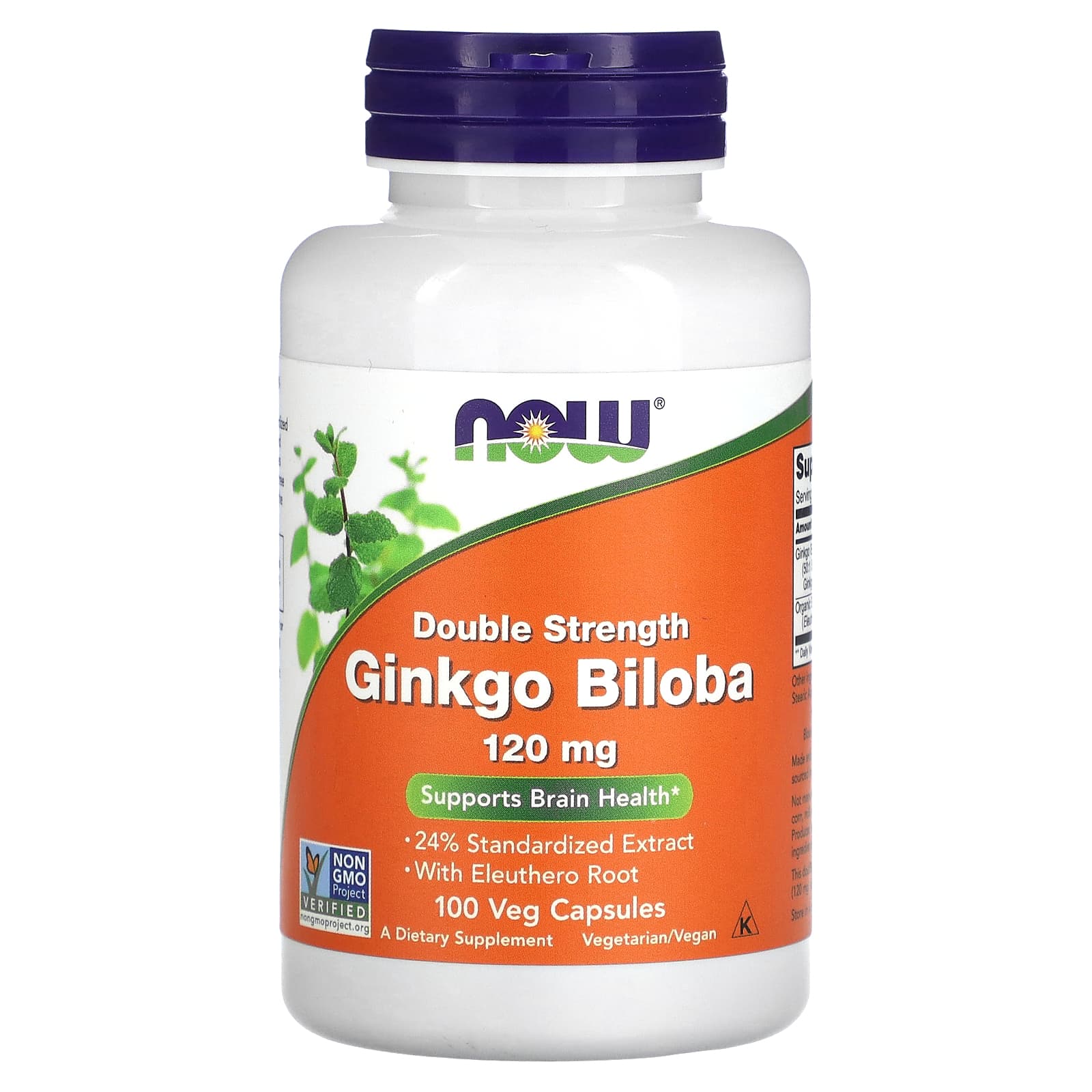 Гінкго білоба, Now Foods Ginkgo Biloba Double Strength, 120 мг, 100 вегетаріанських капсул