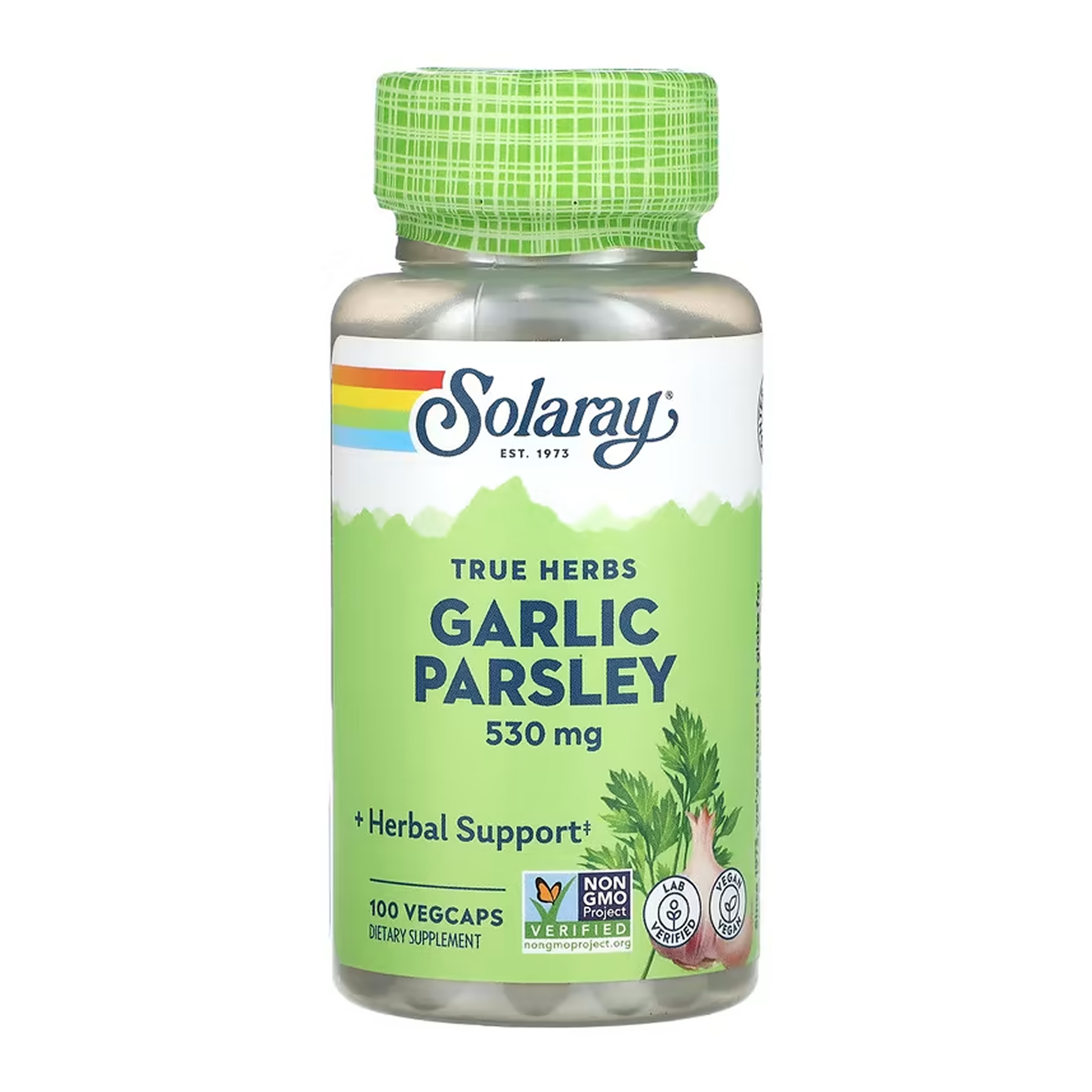 Часник та петрушка, Solaray Garlic Parsley, 530 мг, 100 вегетаріанських капсул