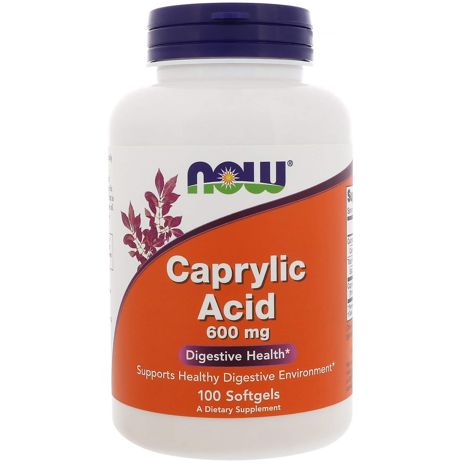 Каприлова кислота, Now Foods Caprylic Acid, 600 мг, 100 м'яких капсул