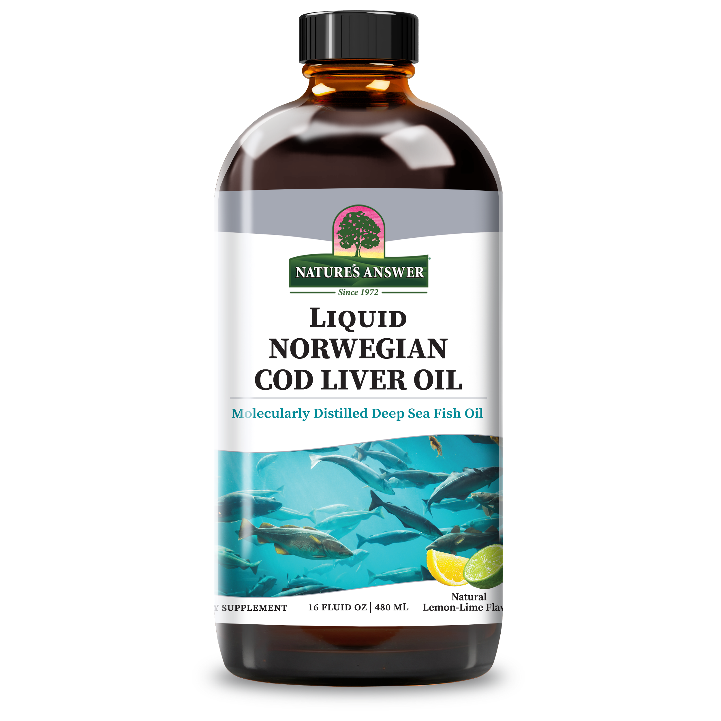Жир печінки тріски, Nature's Answer Liquid Norwegian Cod Liver Oil, 480 мл (Лимон-лайм)