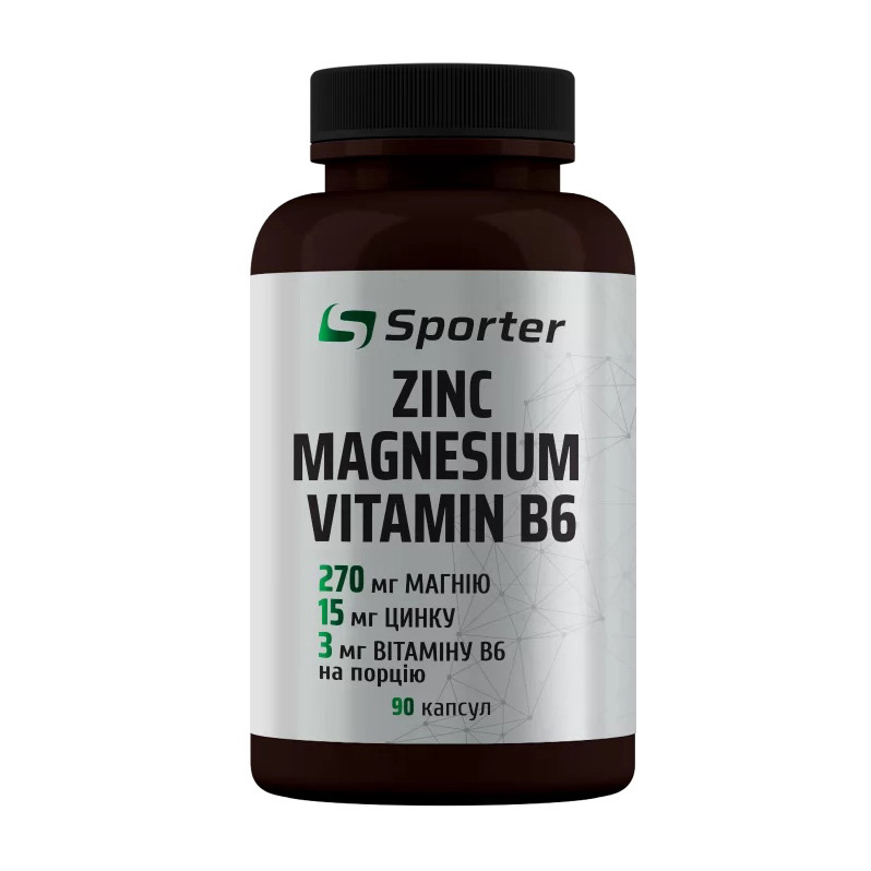 Цинк, магній та вітамін B6, Sporter Zinc Magnesium Vitamin B6, 90 капсул