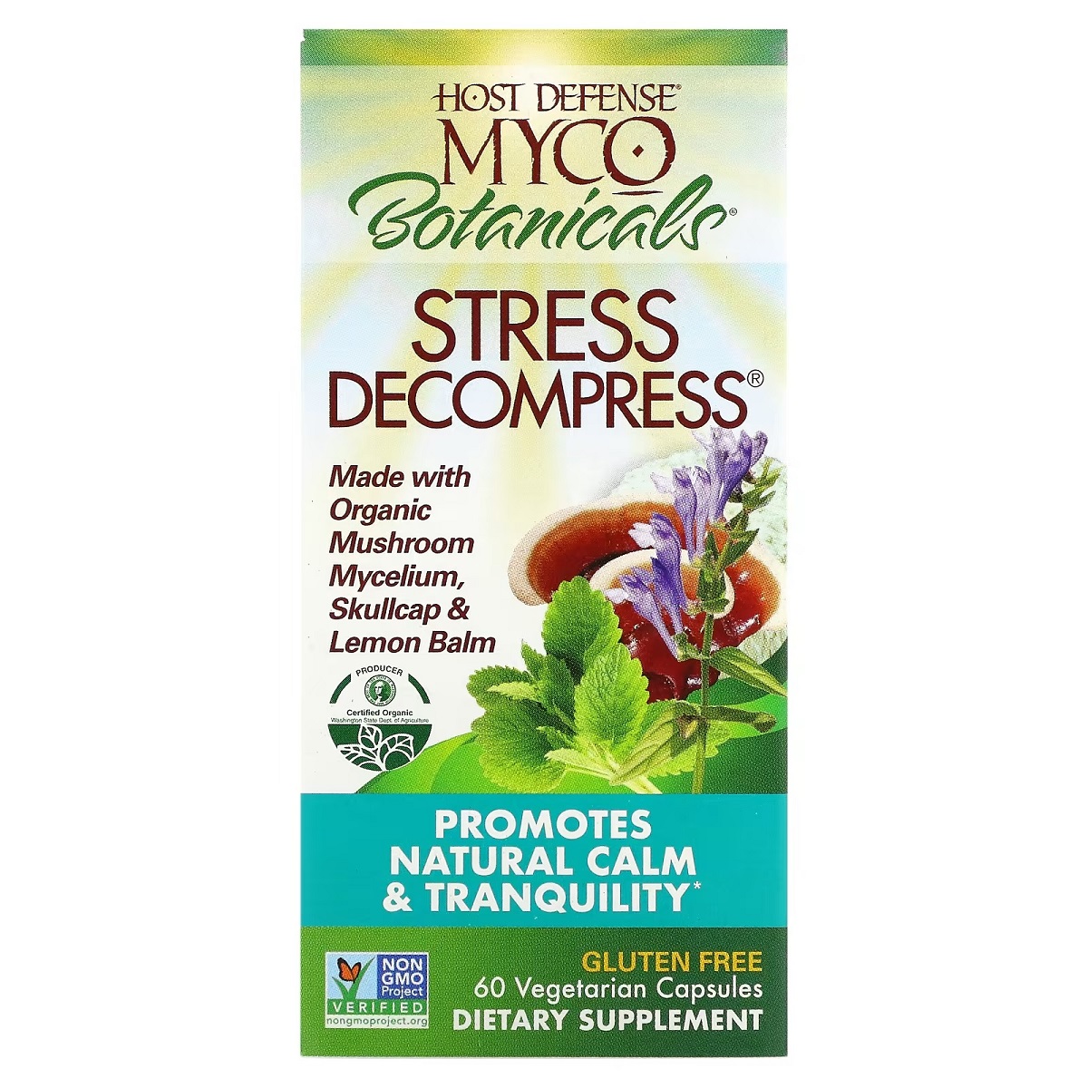 Гриби для зняття стресу, Fungi Perfecti MycoBotanicals Stress Decompress, 60 вегетаріанських капсул