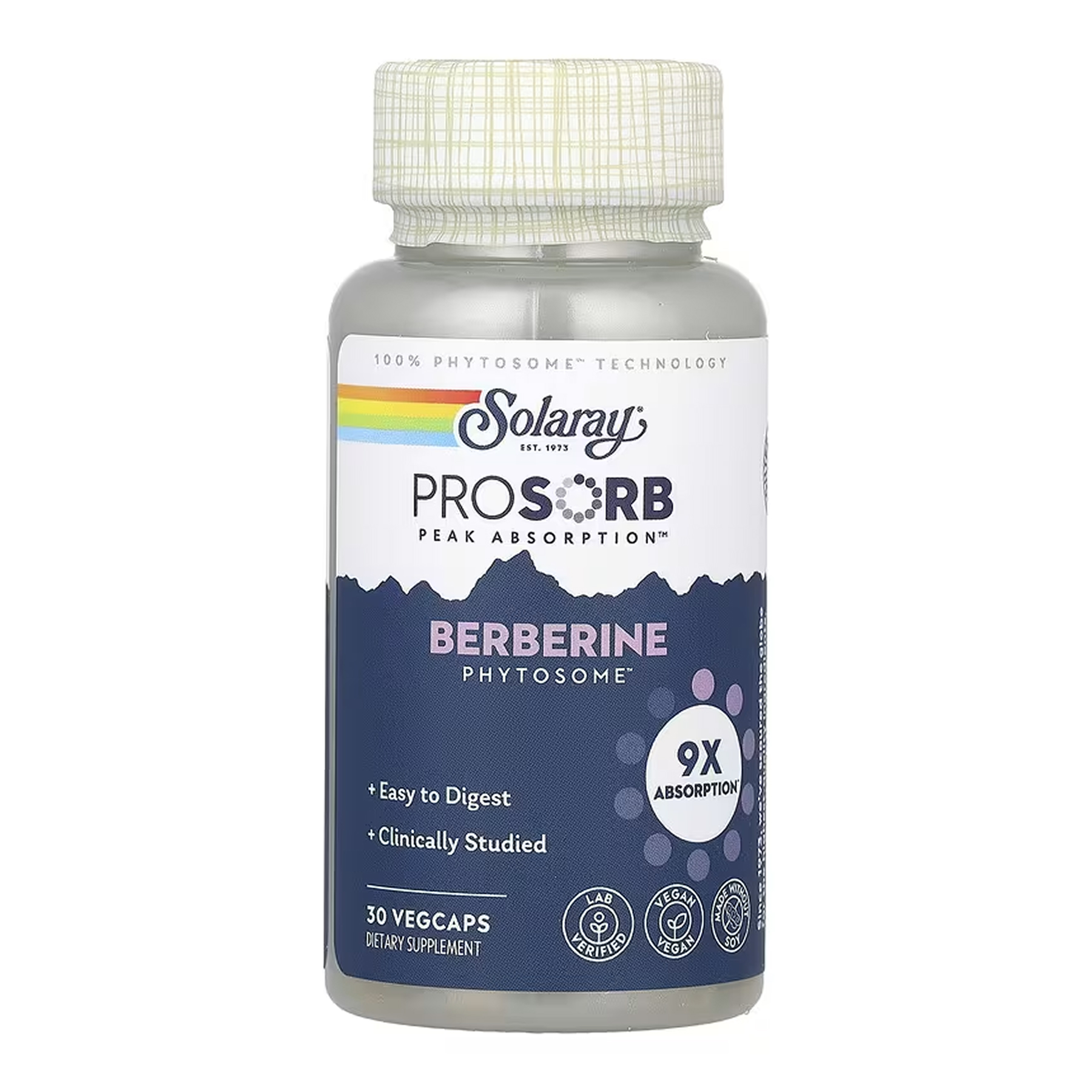 Берберин, Solaray Prossorb Berberine 9x, 30 вегетаріанських капсул