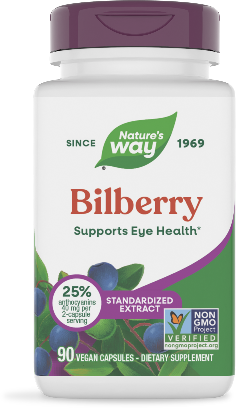 Чорниця для зору, Nature's Way Bilberry Premium Extract, 90 вегетаріанських капсул