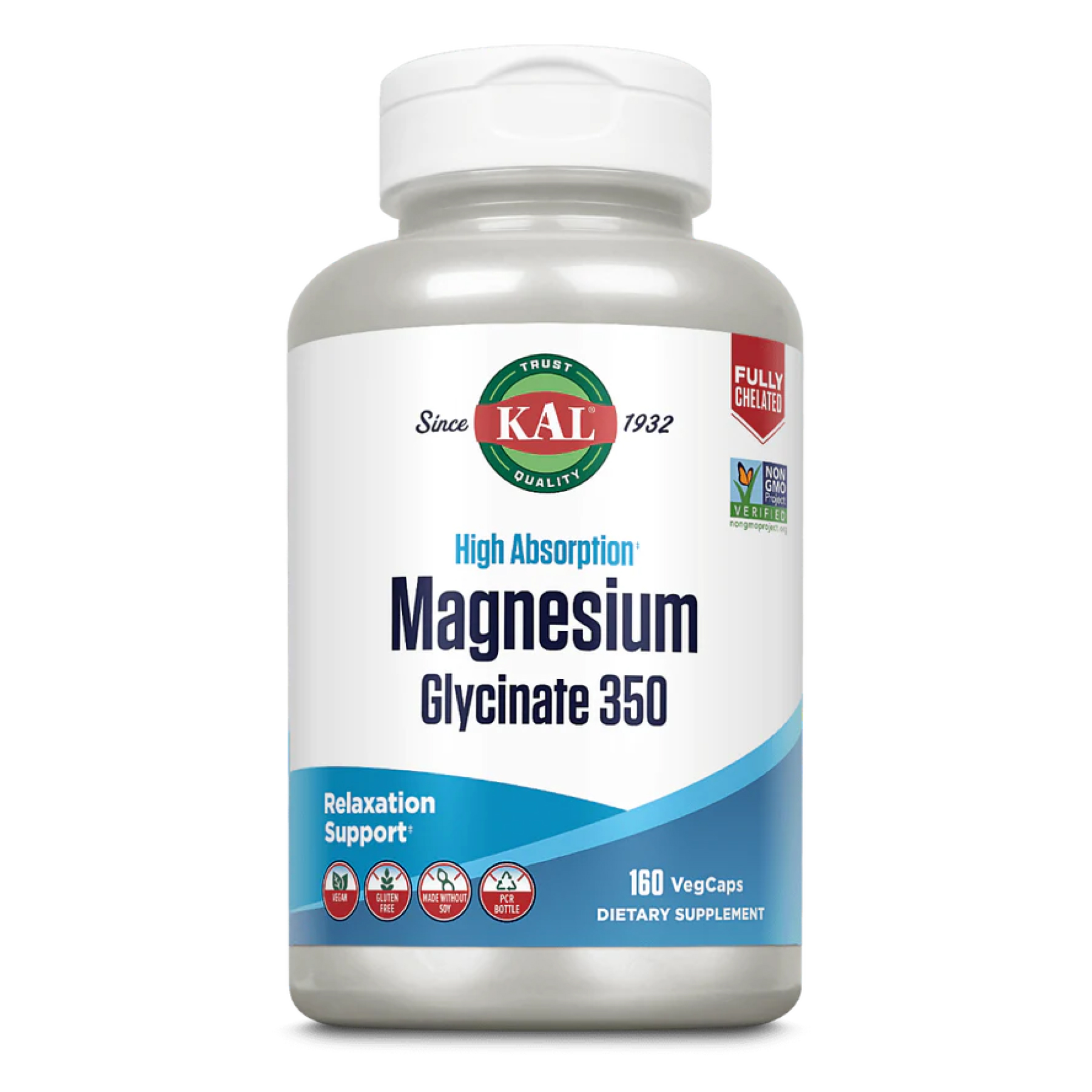 Магній бісгліцинат, Kal Magnesium Bisglycinate, 160 вегетаріанських капсул