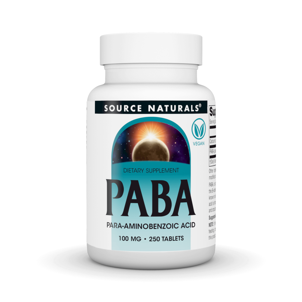 ПАБК (пара-амінобензойна кислота), Source Naturals PABA, 100 мг, 250 таблеток