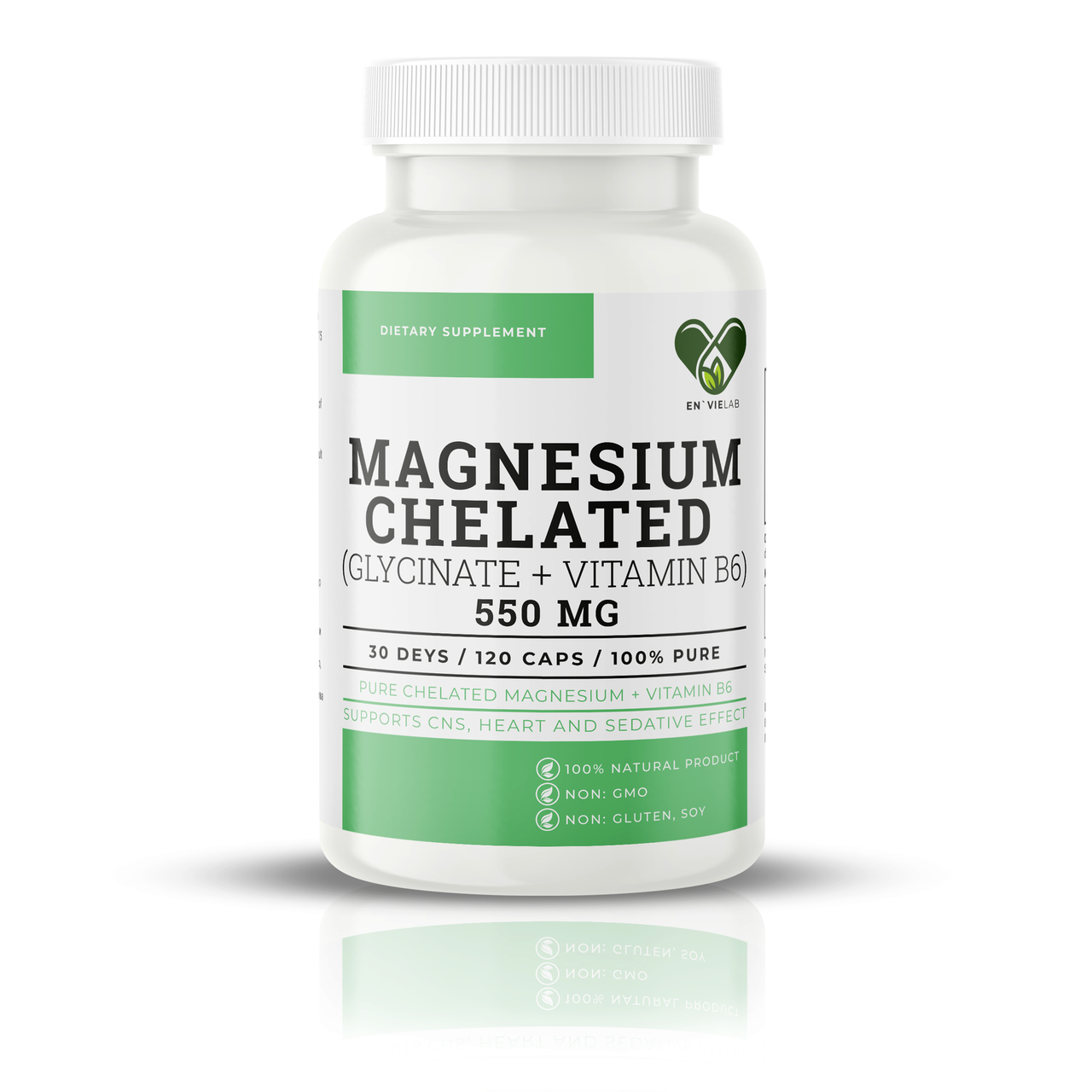 Магній гліцинат хелат з вітаміном B6, EN`VIE LAB Magnesium Glycinate Chelate B6, 500 мг, 240 капсул
