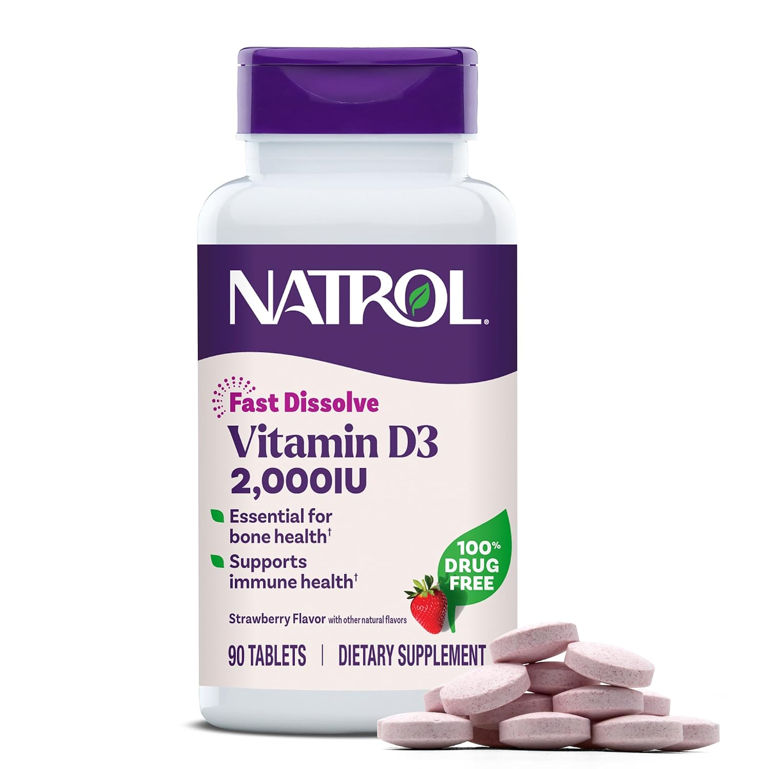 Вітамін D3, Vitamin D3, Natrol, полуниця, 2000 МО, 90 таблеток