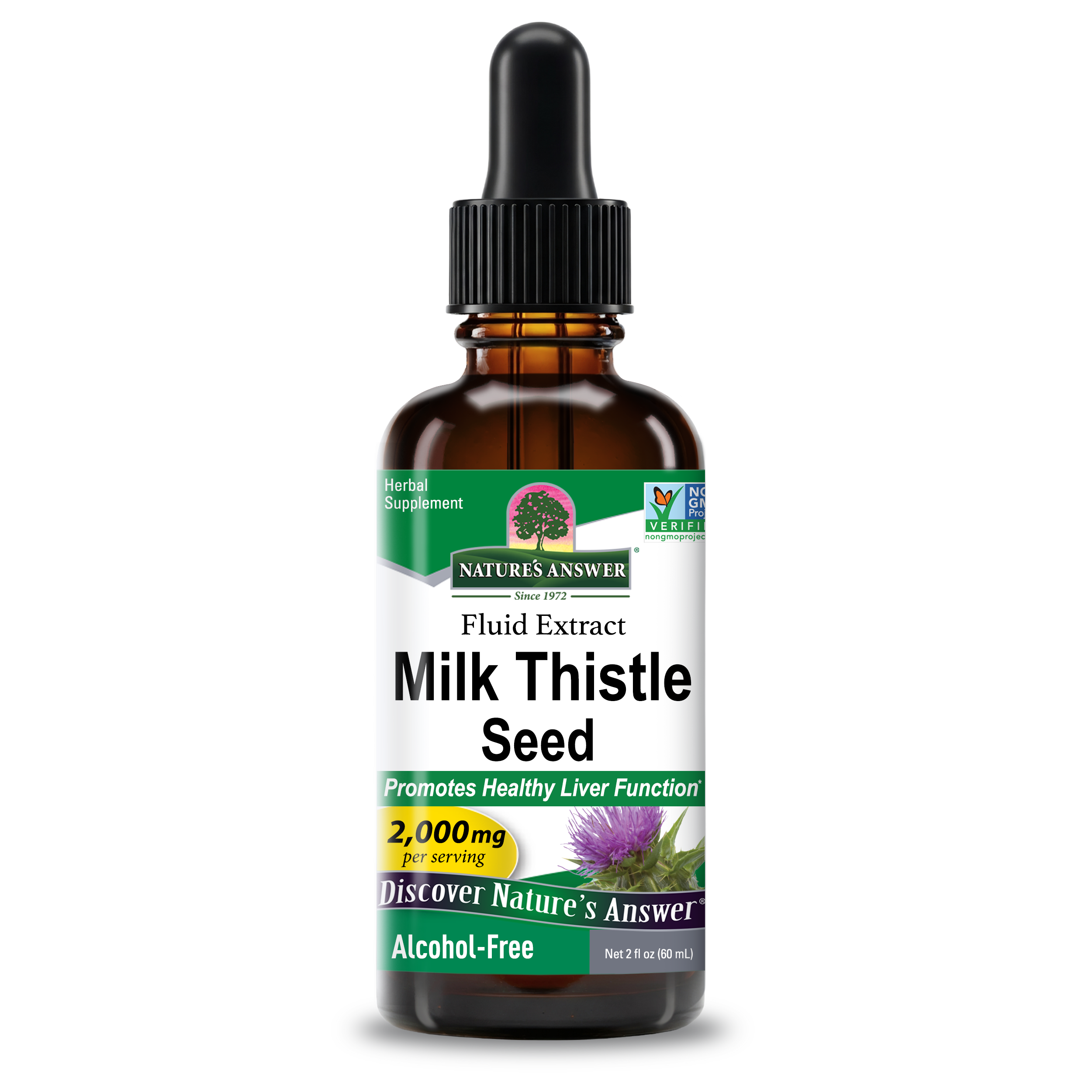 Екстракт розторопші без спирту, Nature's Answer Milk Thistle Seed, Fluid Extract, Alcohol-Free, 2000 мг, 60 мл