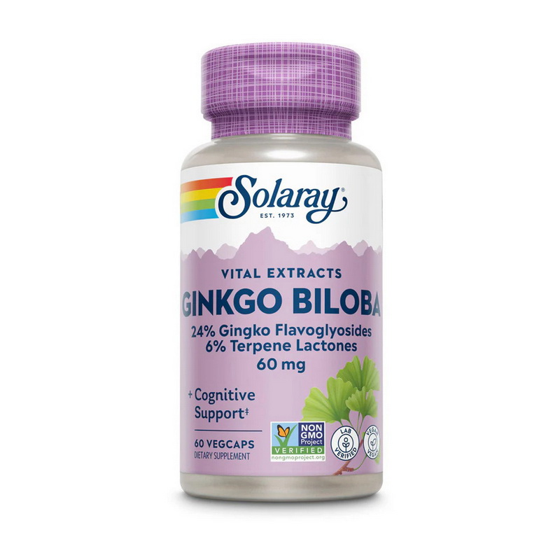 Екстракт листя гінкго білоба, Solaray Ginkgo Biloba Leaf Extract, 60 вегетаріанських капсул