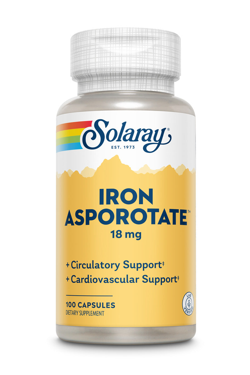 Залізо, Solaray Iron Asporotate, 18 мг, 100 капсул