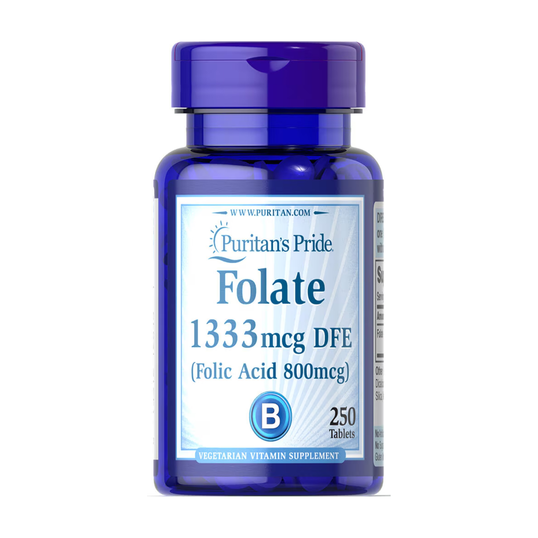 Фолієва кислота, Puritan's Pride Folate 1333 mcg DFE, 250 таблеток