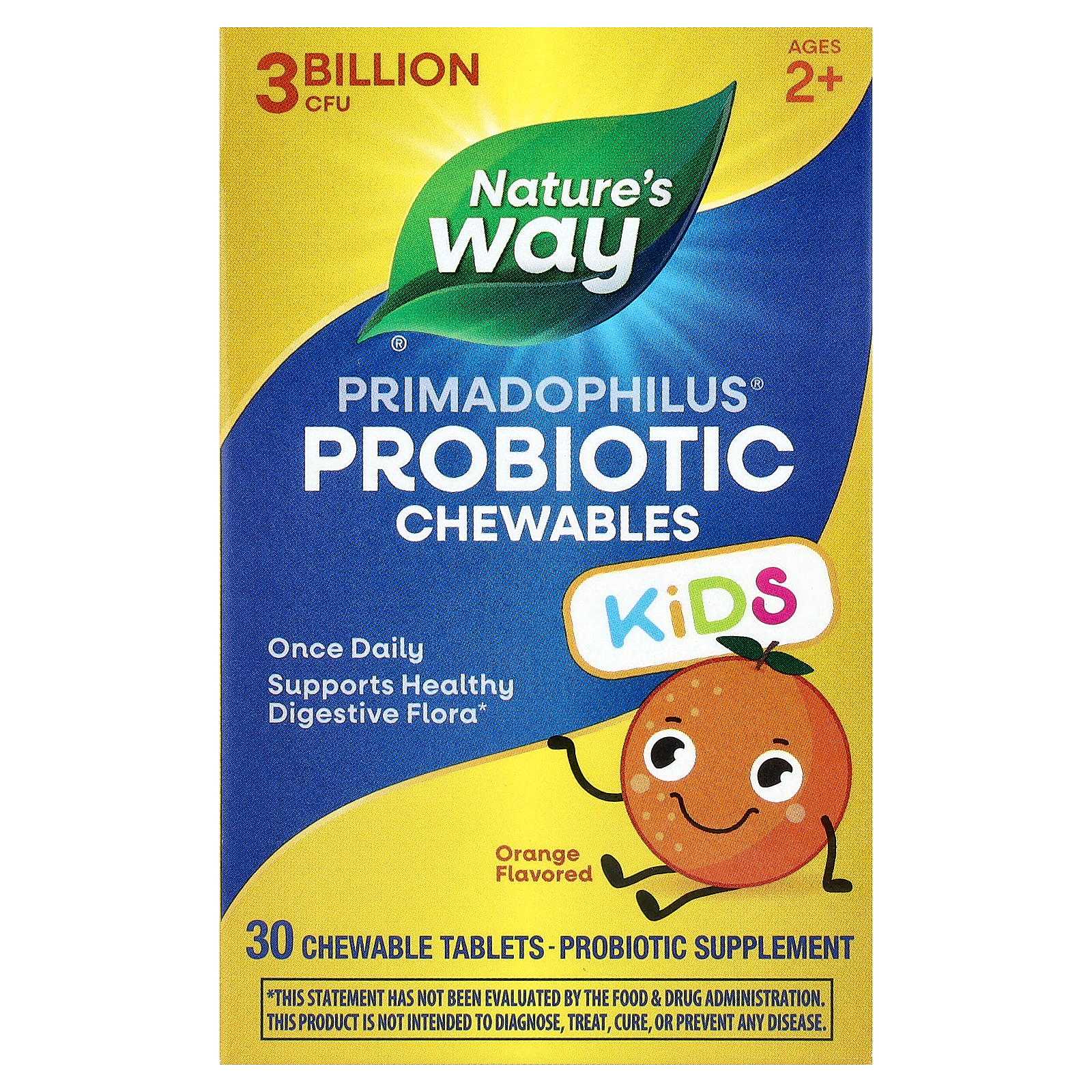 Пробіотик дитячий, Nature's Way Primadophilus Kids, 3 млрд КУО, 30 жувальних таблеток (апельсин)