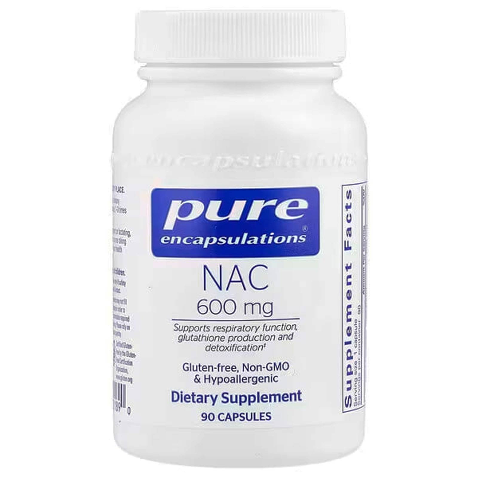 NAC (N-ацетилцистеїн), NAC (n-acetyl-l-cysteine), Pure Encapsulations, підтримка дихальної функції, вирtions, підтримка дихальної функції, вироблення глу детоксикації, 600 мг, 90 капсул