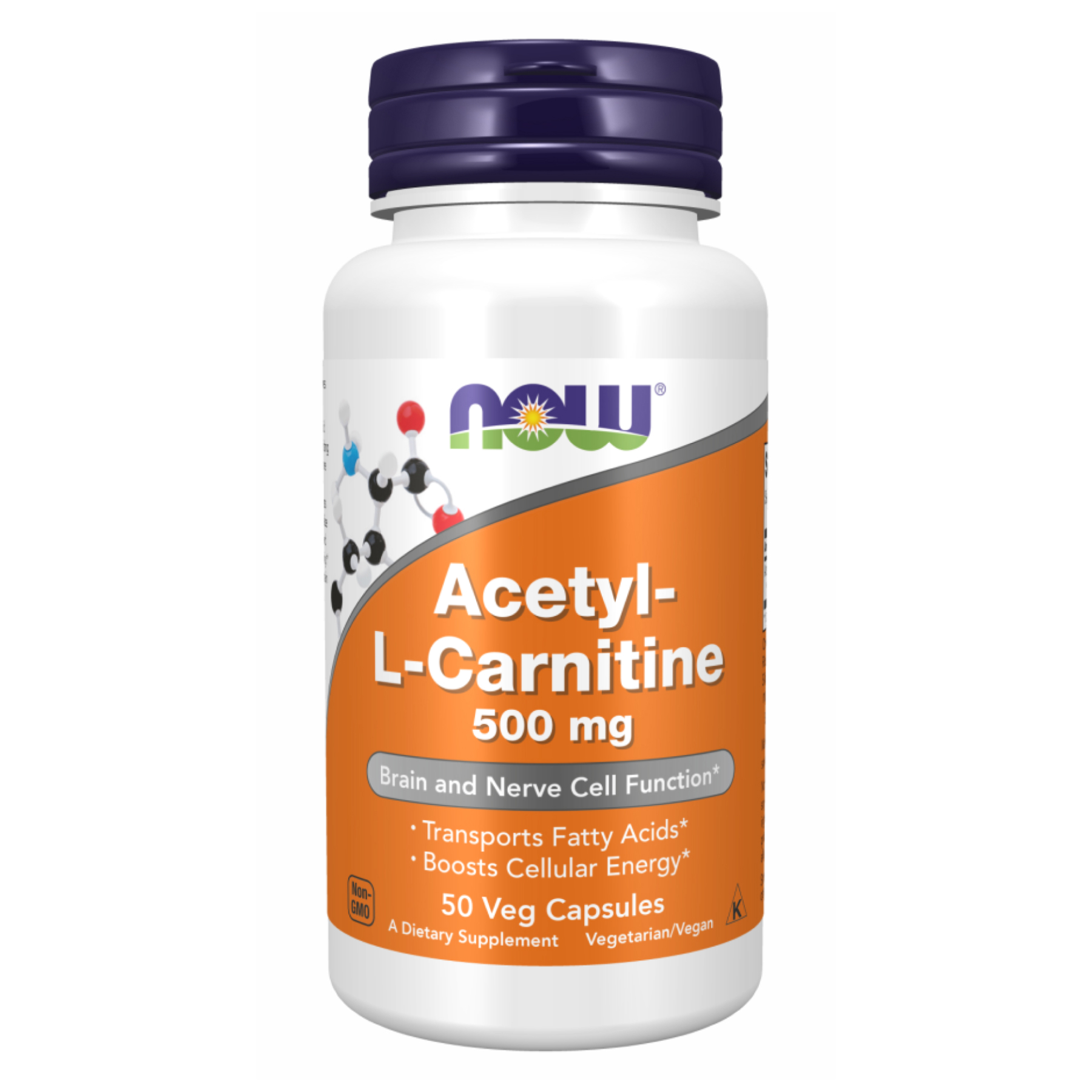 Ацетил-L-карнітин, Now Foods Acetyl-L-Carnitine, 500 мг, 50 вегетаріанських капсул