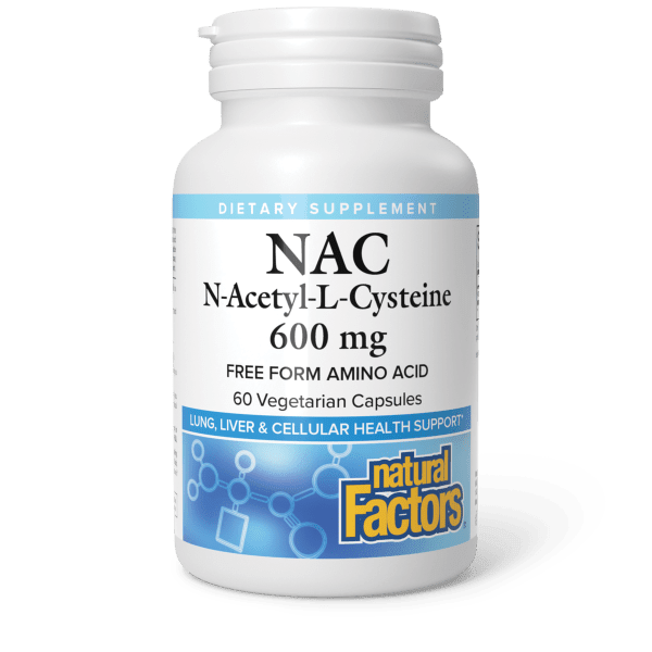 N-Ацетил-L-Цистеїн, Natural Factors N-Acetyl-L-Cysteine Amino Acid, 600 мг, 60 вегетаріанських капсул